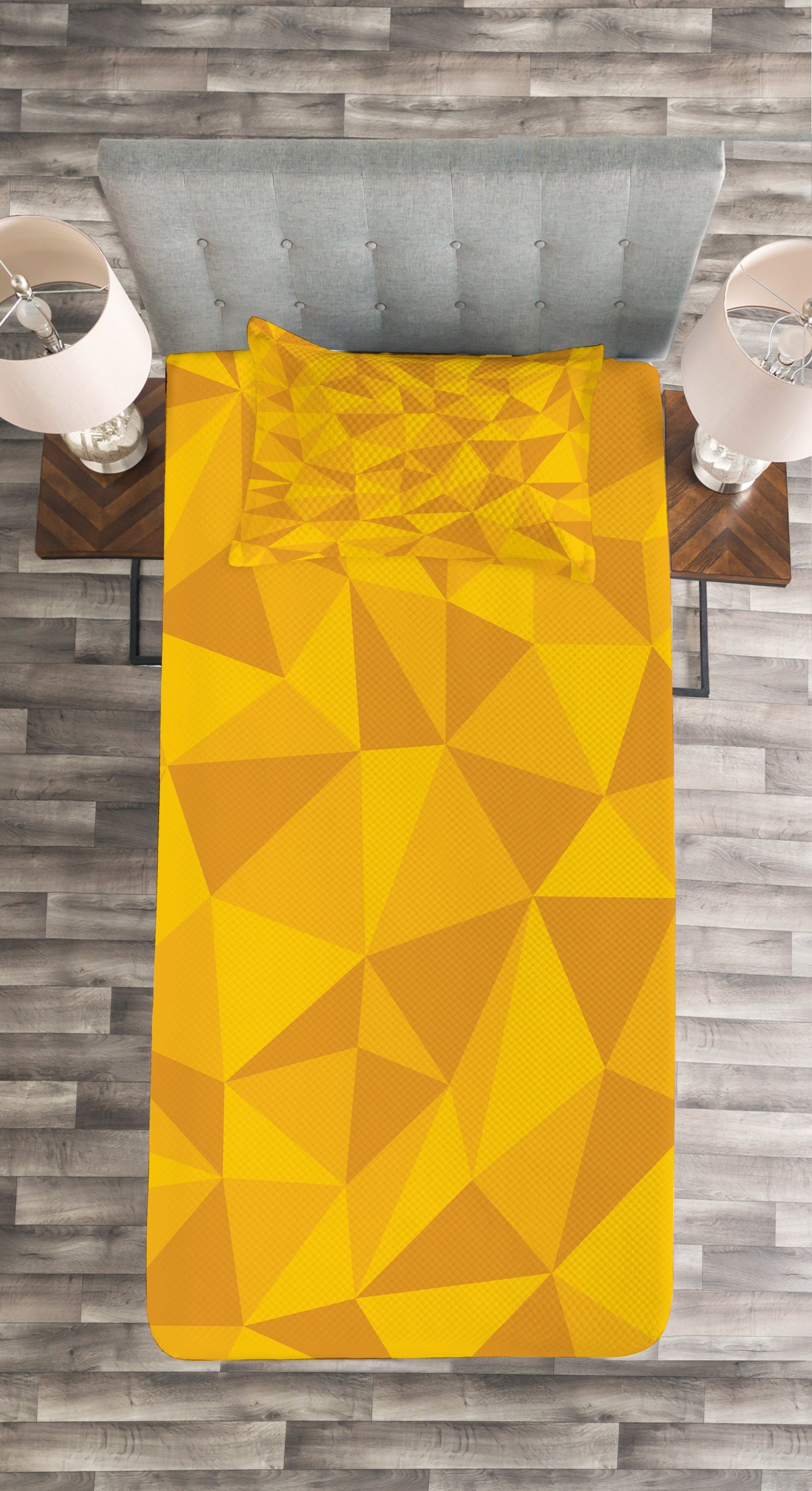 Gelb Set Abstrakte Waschbar, Kissenbezügen Tagesdecke Mosaik-Entwurf mit Abakuhaus,