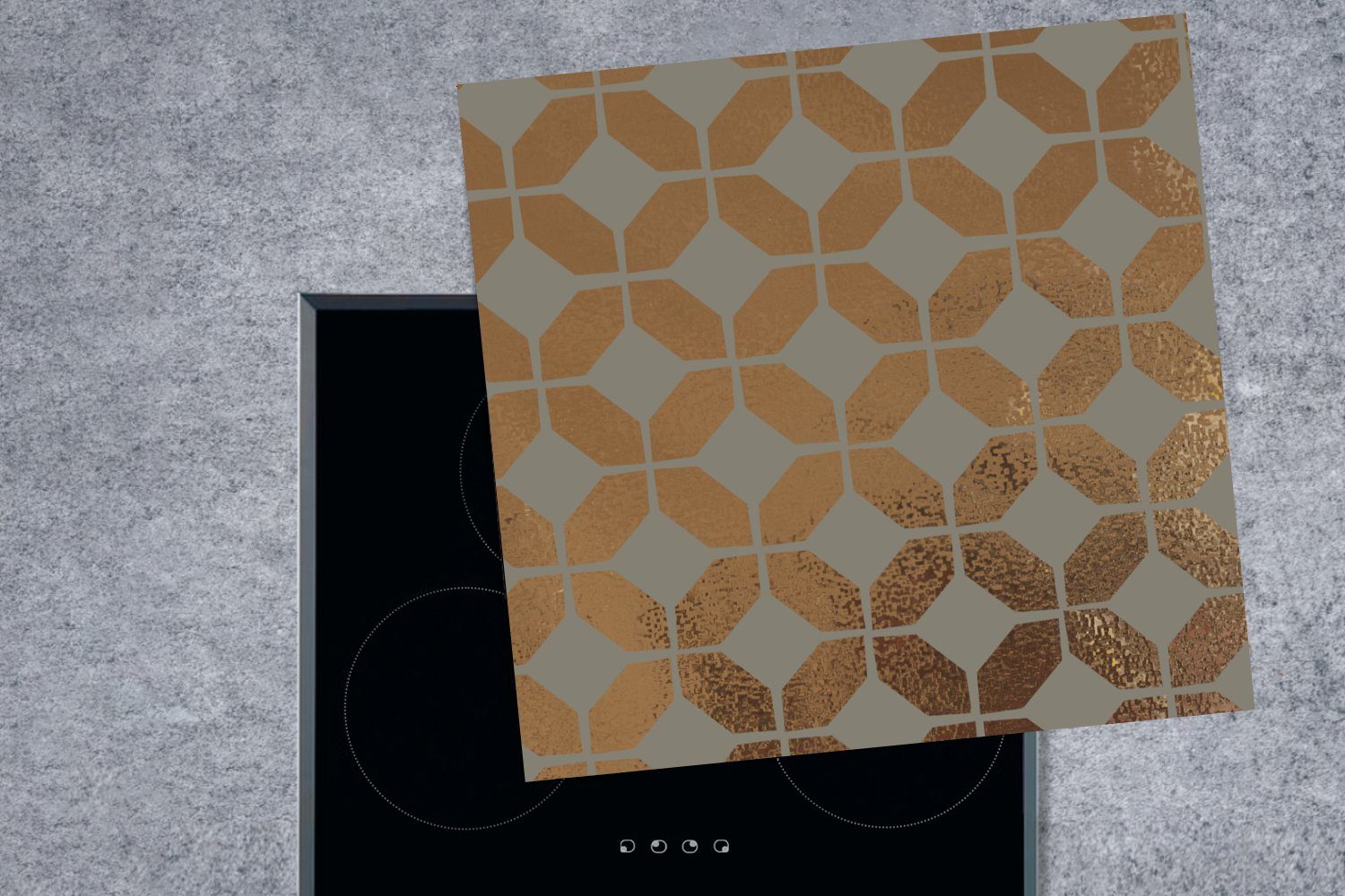 Ceranfeldabdeckung, Grau, - 78x78 Herdblende-/Abdeckplatte - küche cm, Gold Luxus MuchoWow für - Muster Vinyl, (1 tlg), Arbeitsplatte