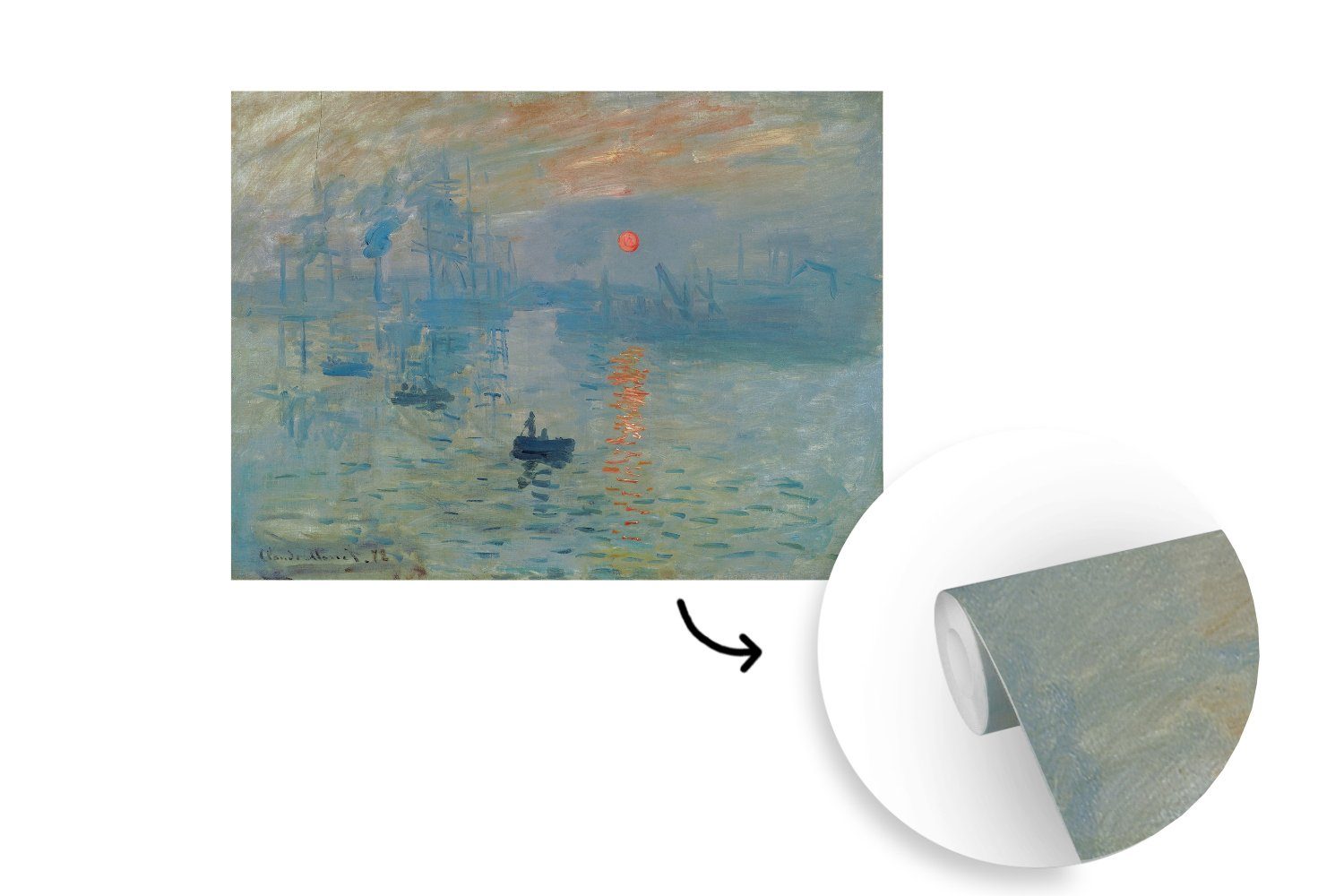 MuchoWow Fototapete Wohnzimmer, Matt, Claude Vinyl Sonne Tapete aufgehende bedruckt, für Gemälde - St), Montagefertig (5 Die Wandtapete Monet, von