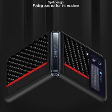 Wigento Handyhülle Samsung Galaxy Z Flip4 5G Carbon Kunststoff Silikon Cover Handy Tasche Hülle Etuis Schwarz / Rot