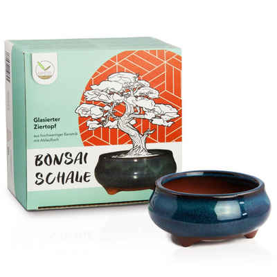 HappySeed Pflanzschale Bonsai Schale aus Keramik in Marineblau - 9,5 x 4,5 x 9,5 cm (klein)