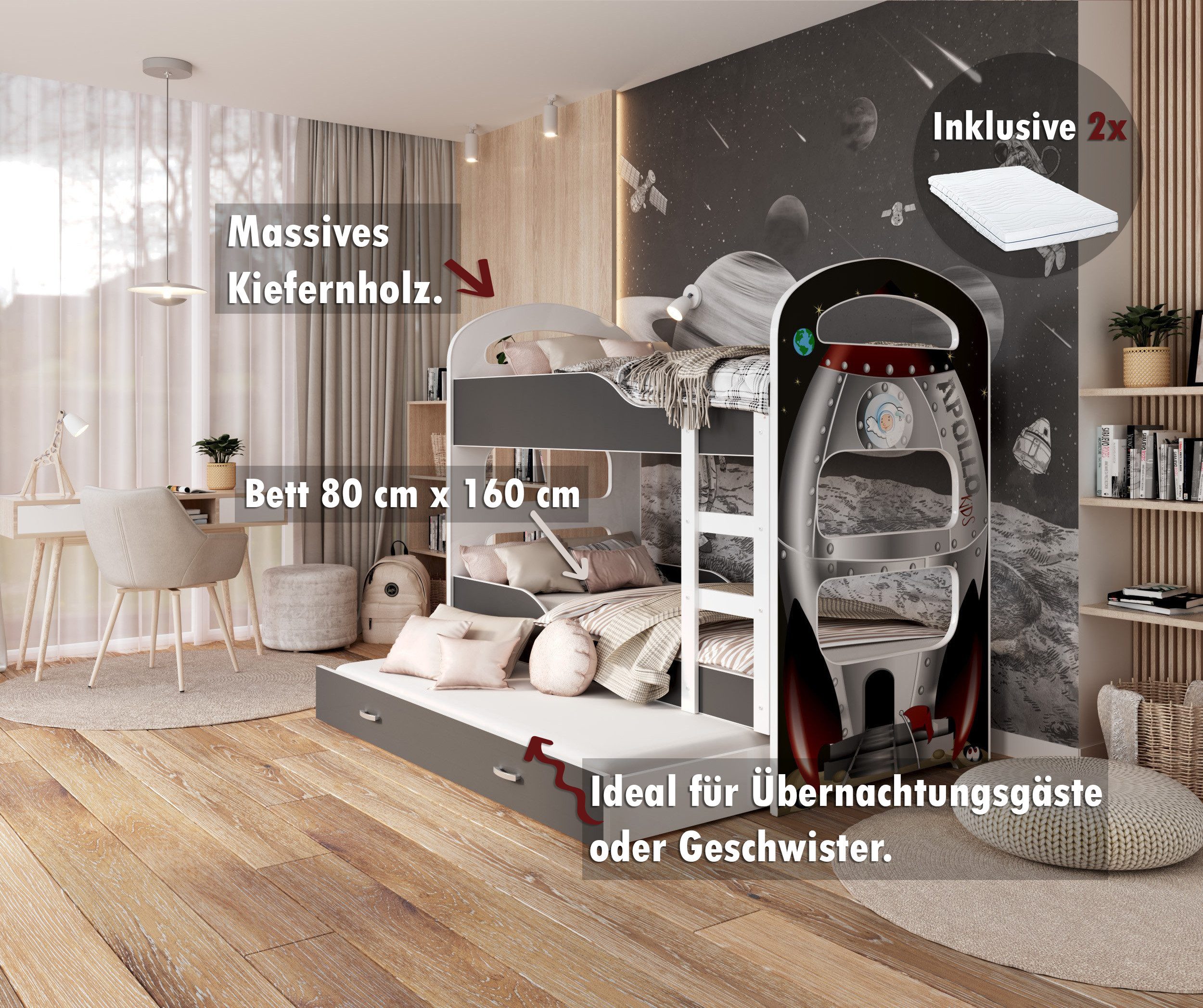 AJKmeble Hochbett 80x160cm und 80x190cm in günstig online kaufen