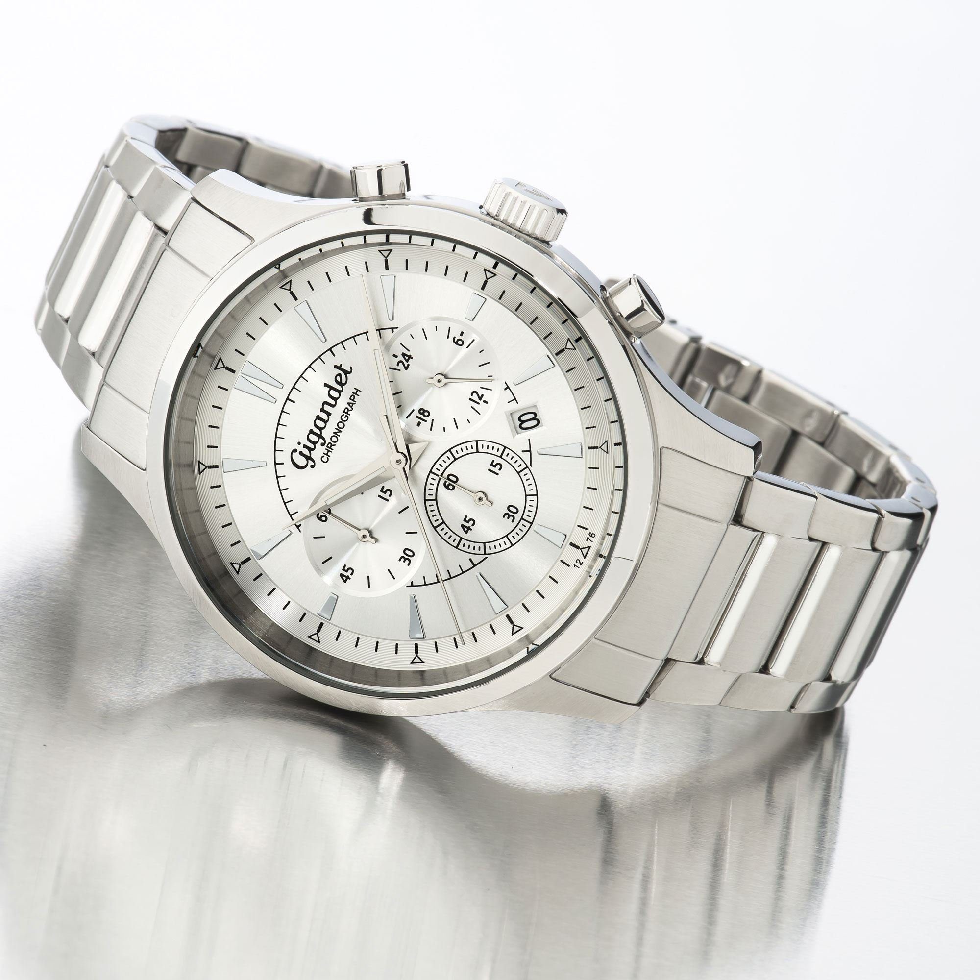 Gigandet Chronograph Armbanduhr, Herrenuhr, Sportuhr, 44mm, BRILLIANCE G48-005, Mineralglas, Datumsanzeige, Edelstahlband, 5bar/50m wasserdicht