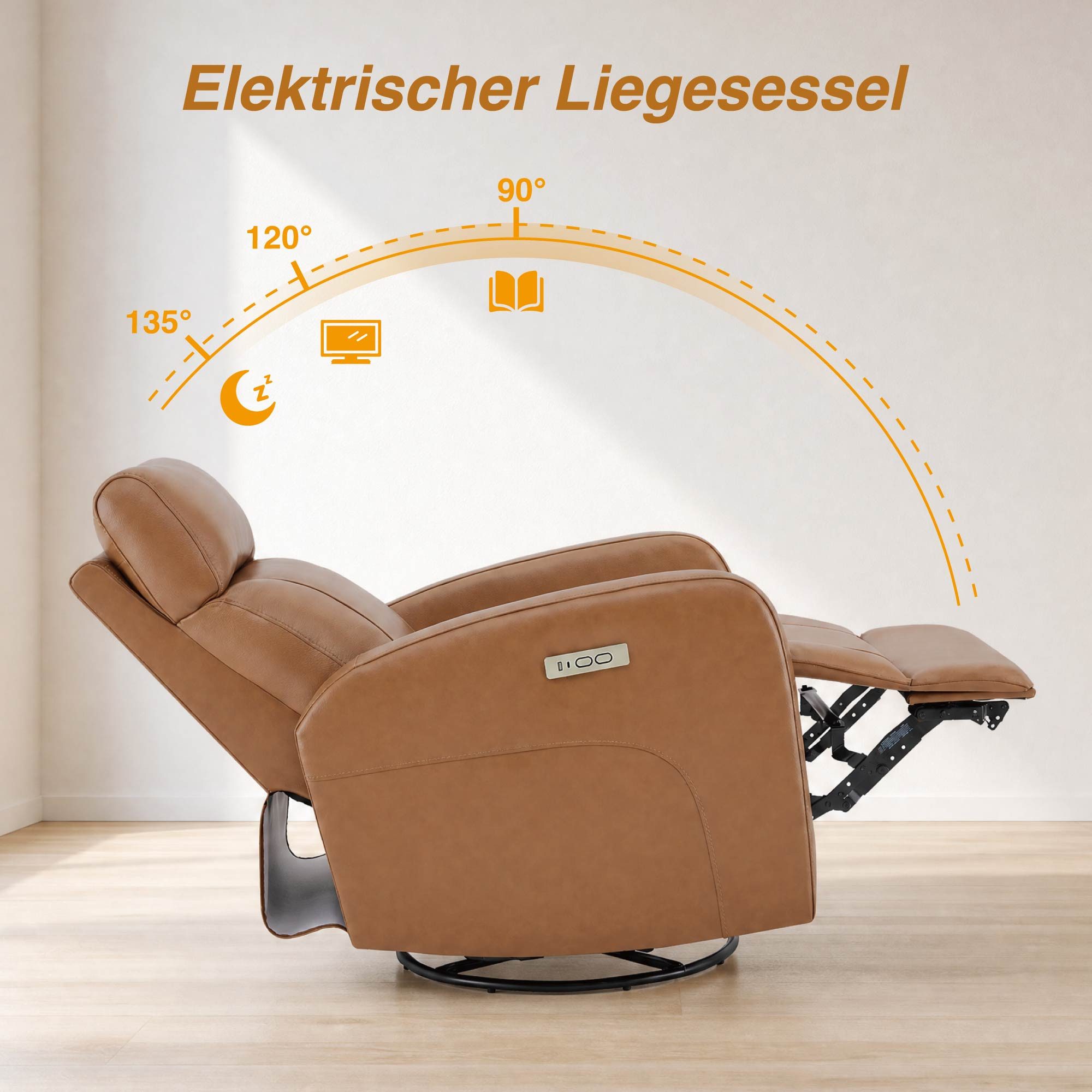 CHITA Relaxsessel (1 St), Elektrischer Funktionssessel, Fernsehsessel, Echtleder, 270° drehbar