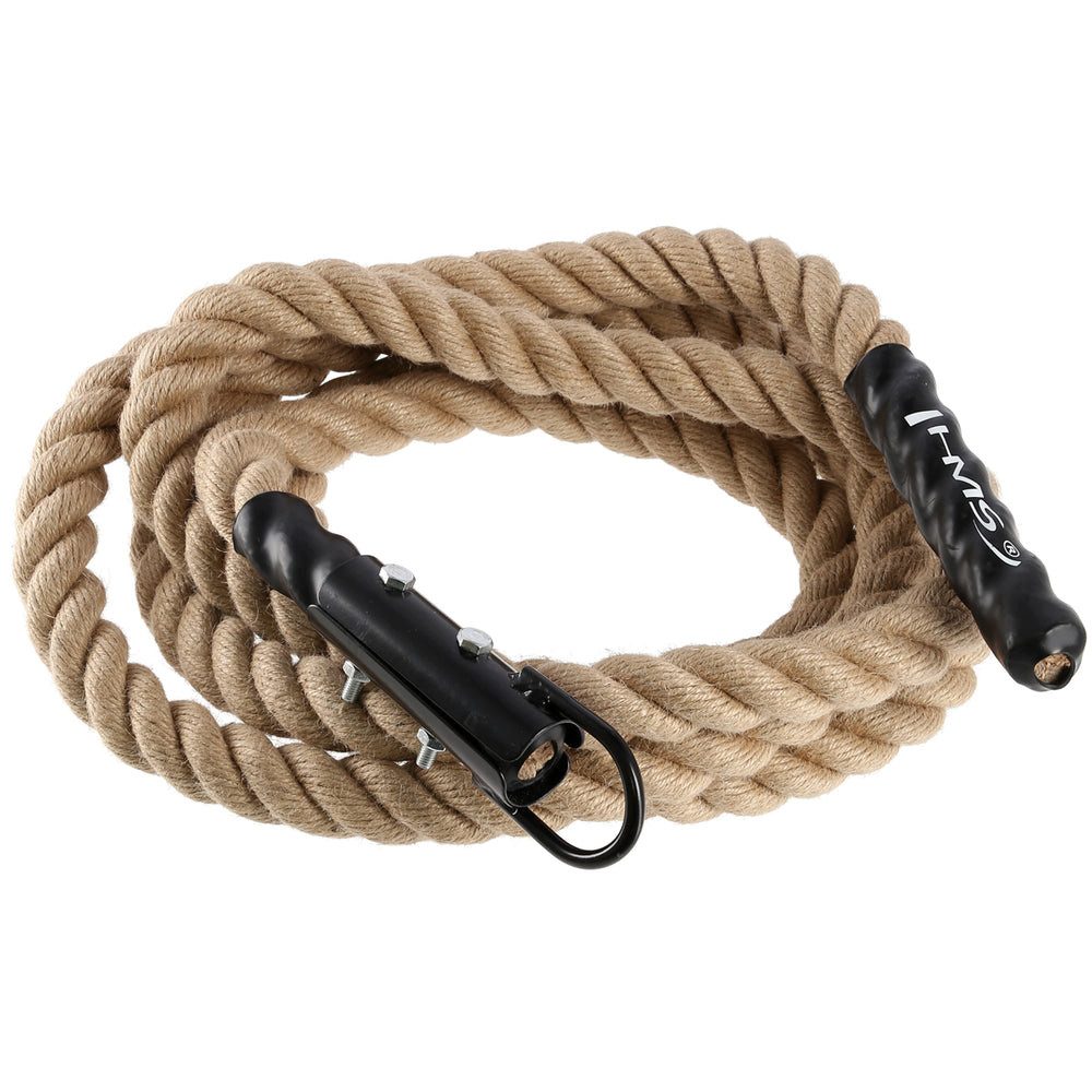 HMS Kletterseil Klettertau Trainingsseil Fitnessseil (Spar-Set, 1-tlg., 500 cm griffig), Jute, Karabinerhaken, bis 300 kg belastbar