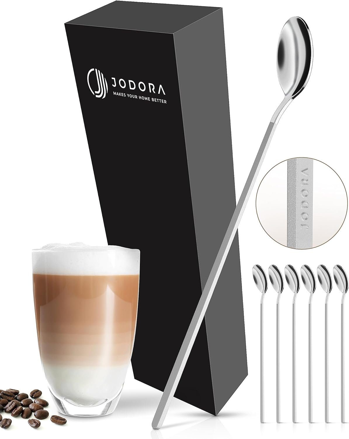 JODORA Latte-Macchiato-Löffel JODORA Design Latte Macchiato Löffel 19cm, Rostfrei, stabil, spülmaschinenfest