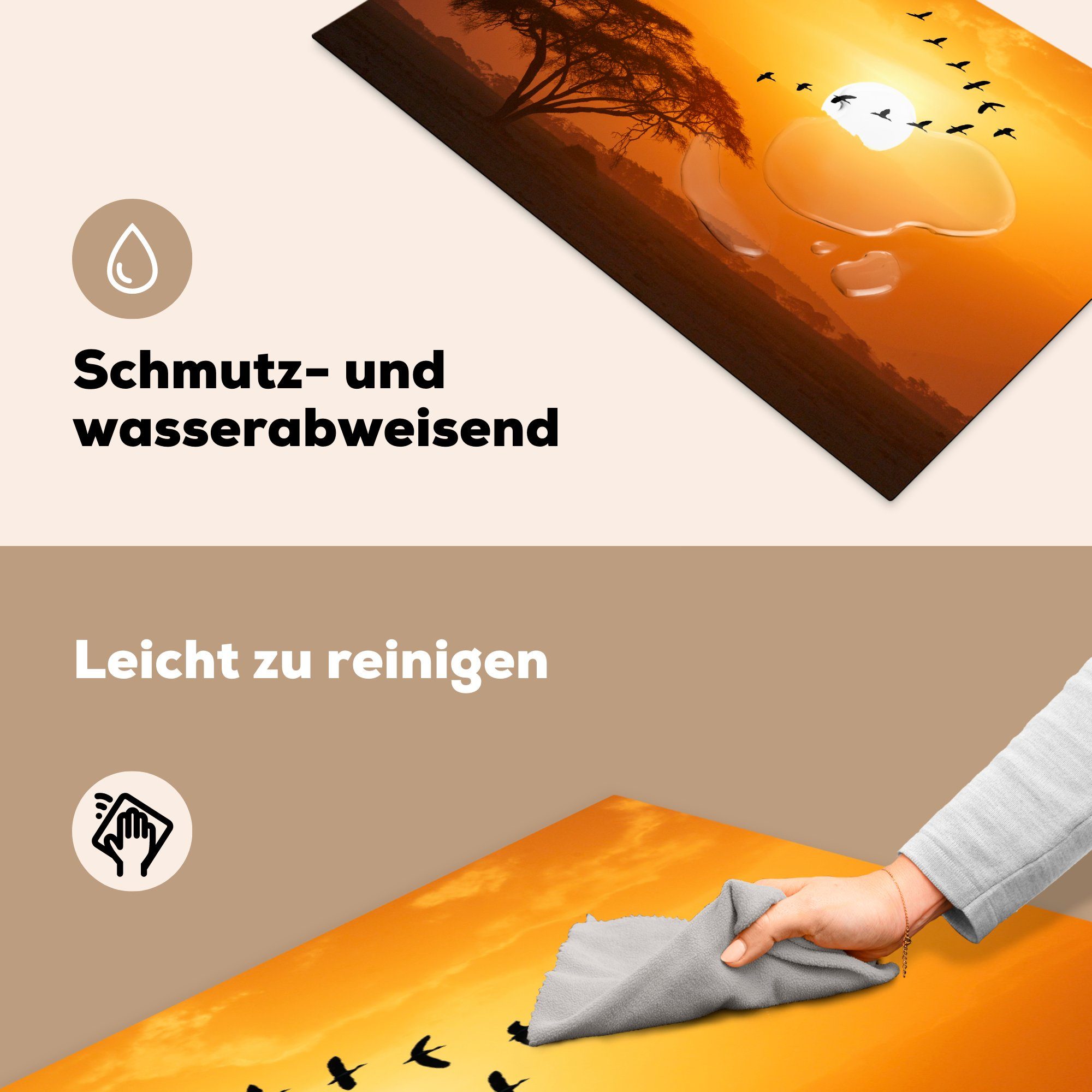 bei in, cm, Arbeitsplatte tlg), Schwarm (1 83x51 Vinyl, Ceranfeldabdeckung, Nilgänse Ein Herdblende-/Abdeckplatte Sonnenuntergang für fliegt küche MuchoWow V-Formation in