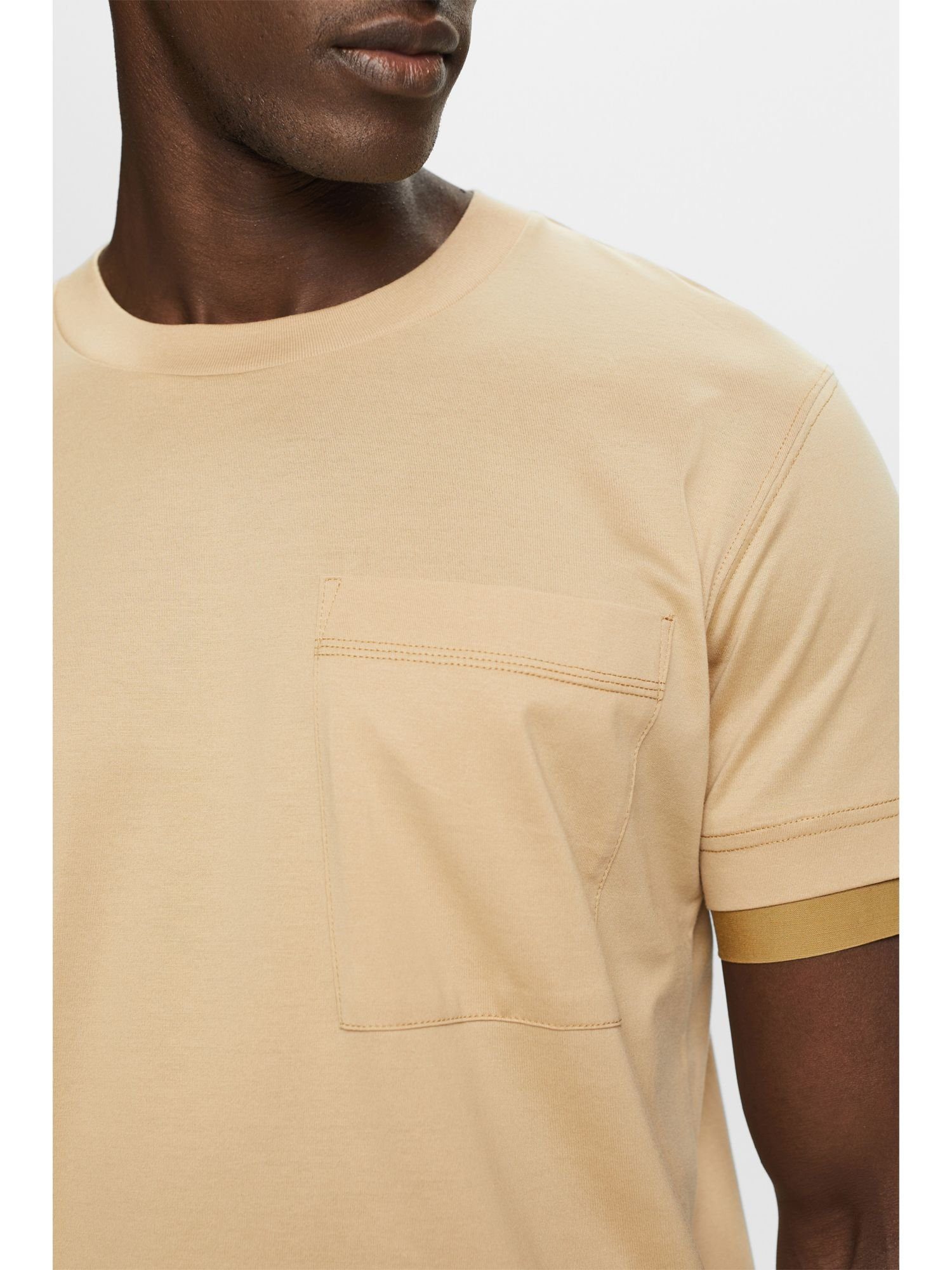Esprit Collection T-Shirt Rundhals-T-Shirt im Baumwolle % Lagenlook, SAND (1-tlg) 100