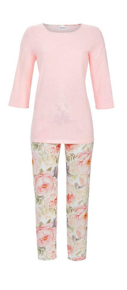 Ringella Pyjama - Schlafanzug mit 3/4 Arm und 7/8 Hose im Pfingstrosendessin (2 tlg) 50% Baumwolle 50% Modal