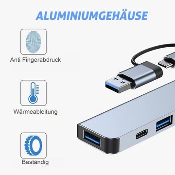 HYTIREBY USB C Hub 3.0, 7 in 2 Multiport Typ C Hub Adapter mit 1 USB 3.0 USB-Adapter, 4 2.0 USB Kompatibel mit MacBook Air/Pro, iPad Pro, Windows