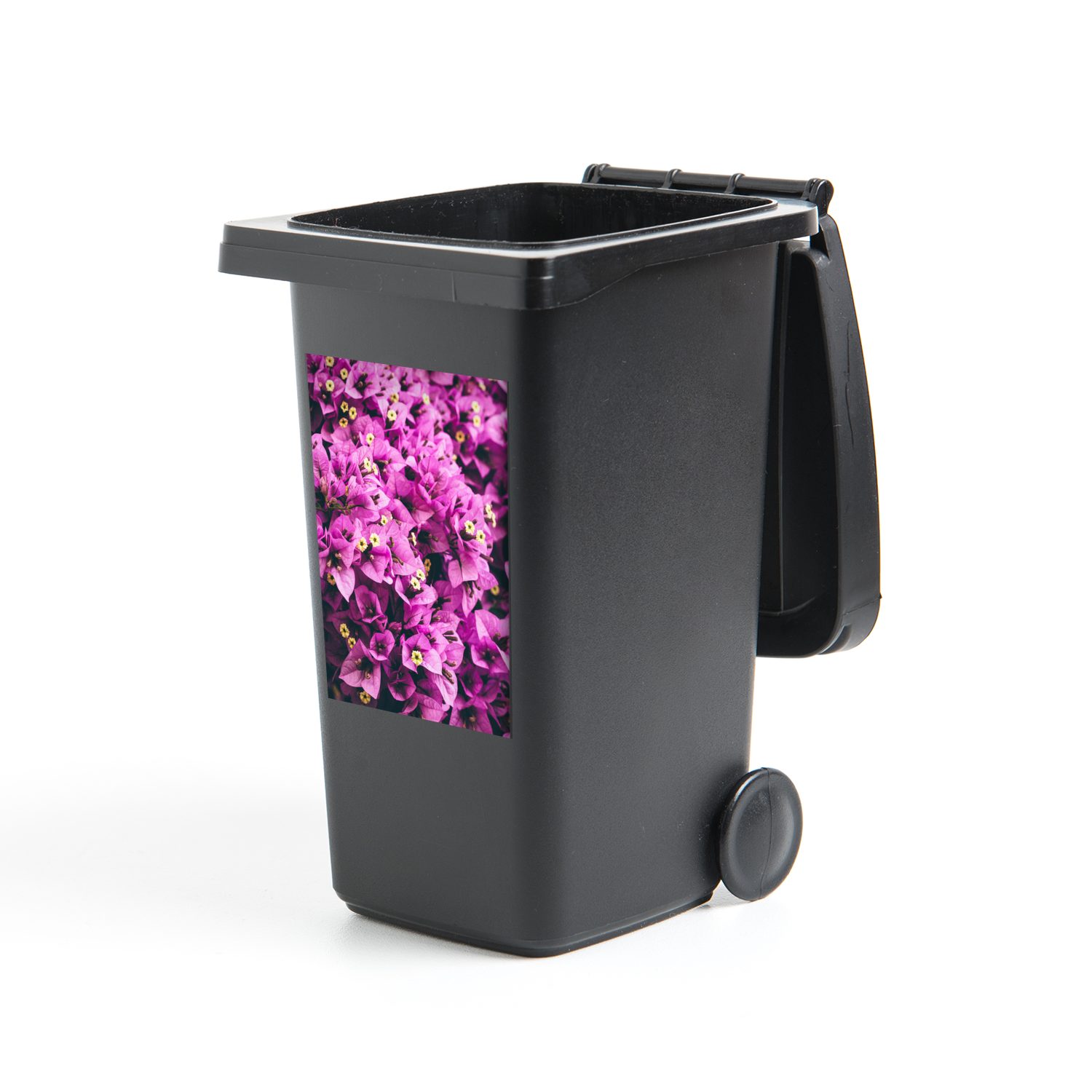 Abfalbehälter (1 St), Lila Wandsticker Mülleimer-aufkleber, - Mülltonne, Container, Sticker, Blumen - Gelb MuchoWow