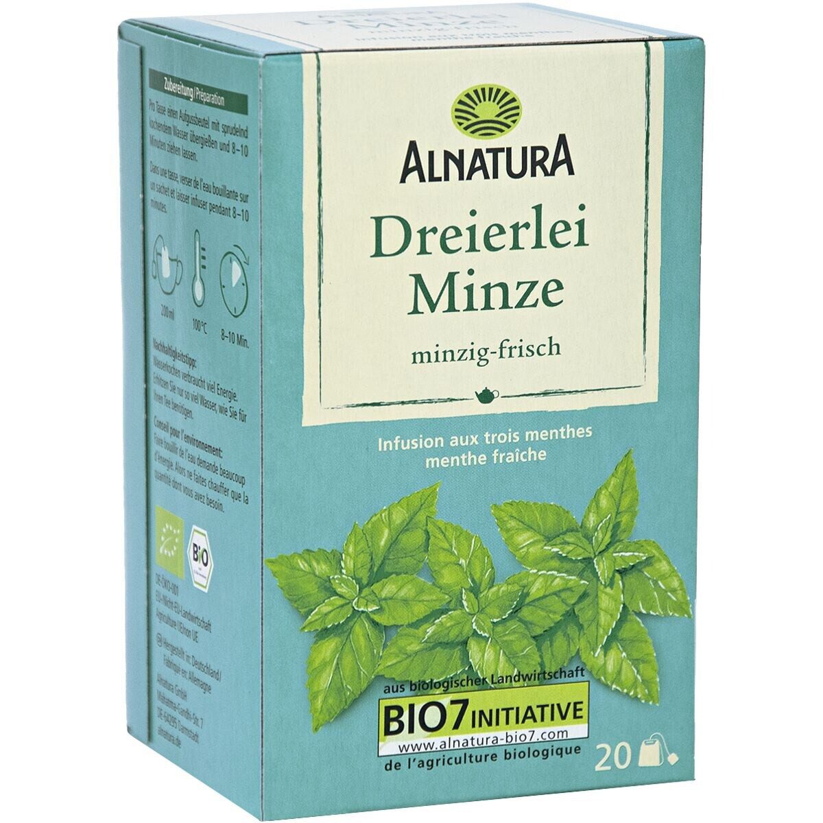 Alnatura Dreierlei Minze, Kräutertee, 20 Aufgussbeutel