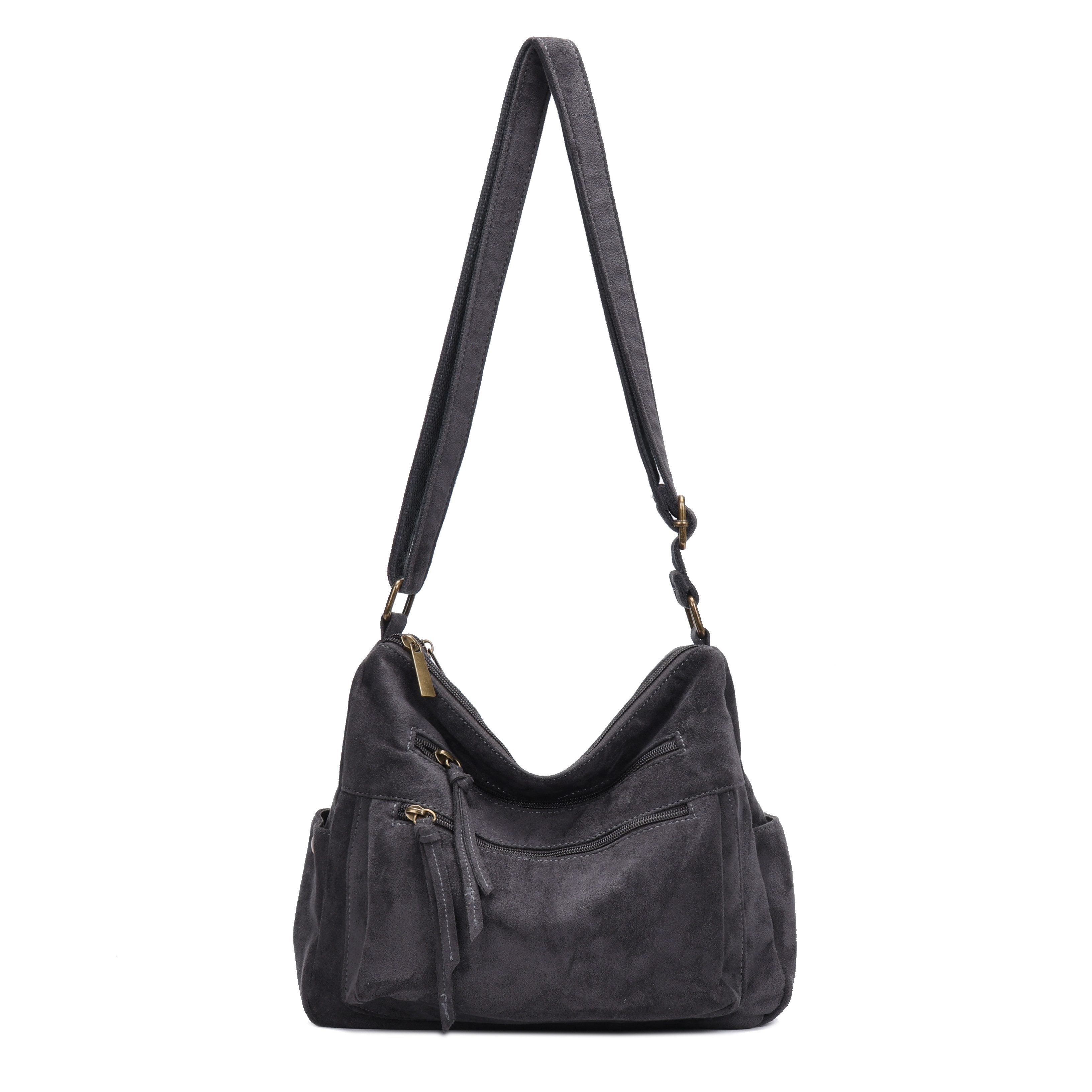 MIRROSI Umhängetasche Damen Schultertasche in Wildleder-Optik aus Stoff Crossbody Bag (mit Reißverschlussfächern, verstellbarem Gurt, ca.31x10x26 cm), Neue Kollektion Herbst/Winter 2026
