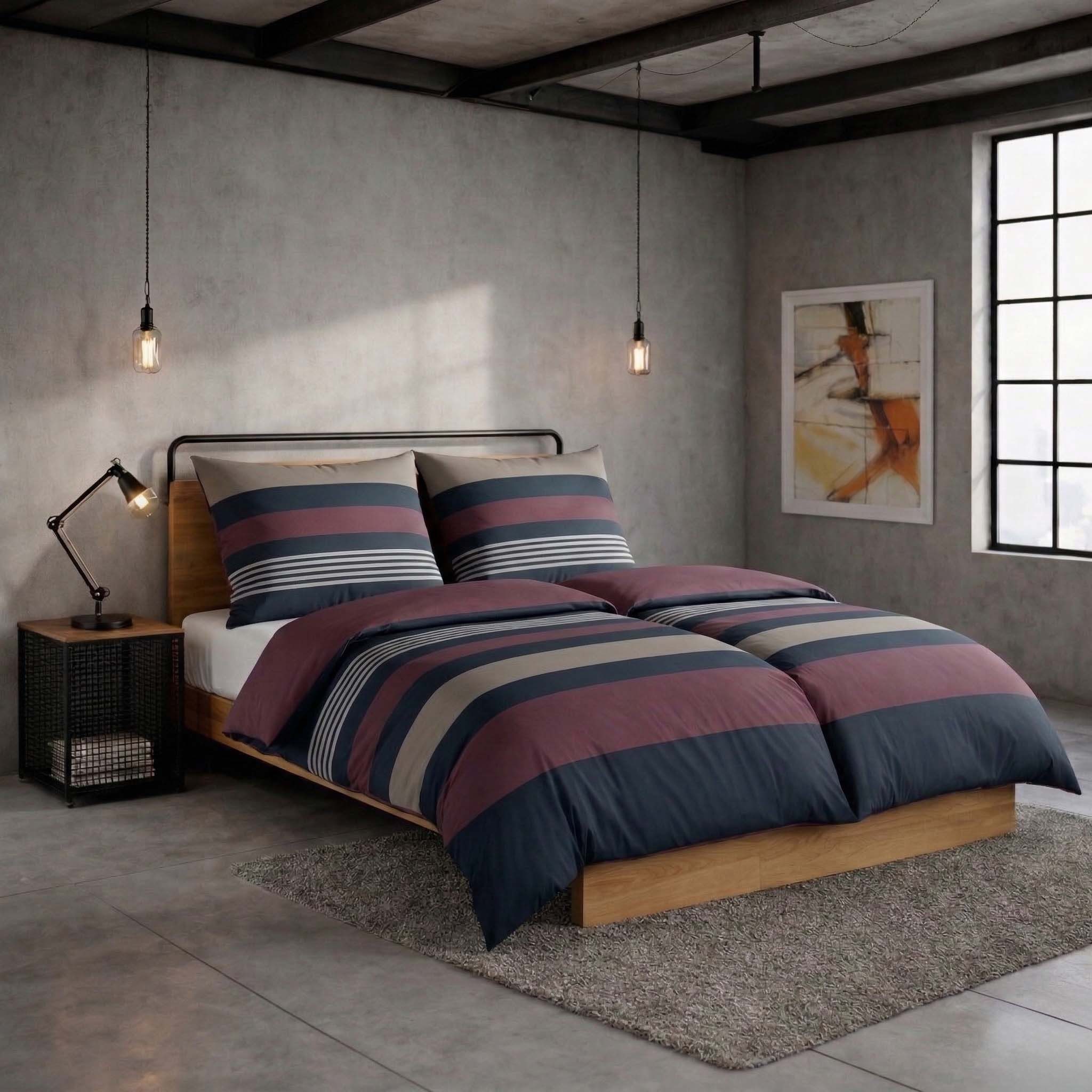 Casa Colori Bettwäsche Kuschelige Flanell Bettwäsche 135x200cm gestreift, Biber, 4 teilig, 100% Baumwolle