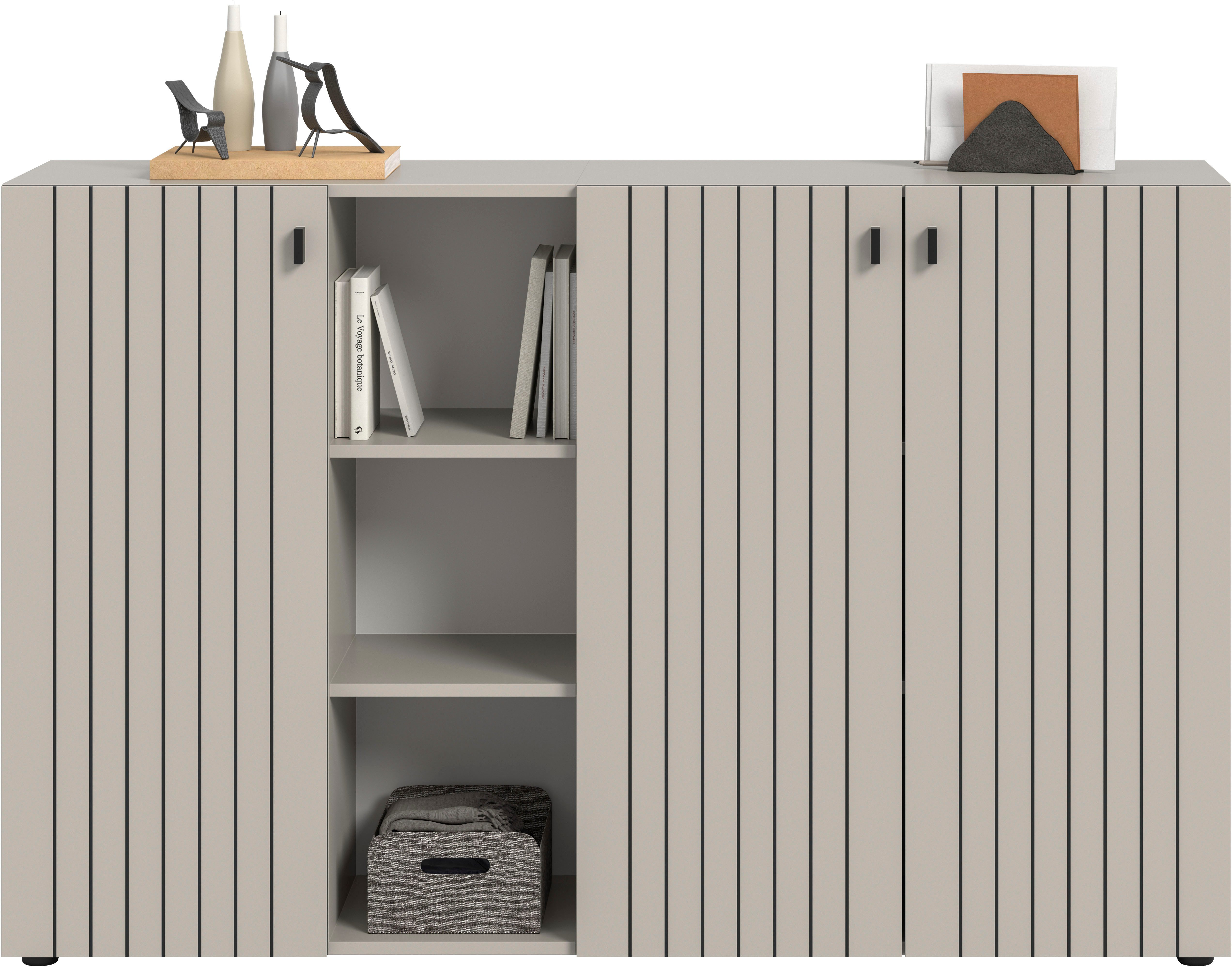 Home affaire Schuhschrank TATIO, Breite 150 cm, Rillenoptik, offene Fächer, 3 Türen (1-St) Garderobenschrank, Flurkommode, Kommode, Schuhschrank