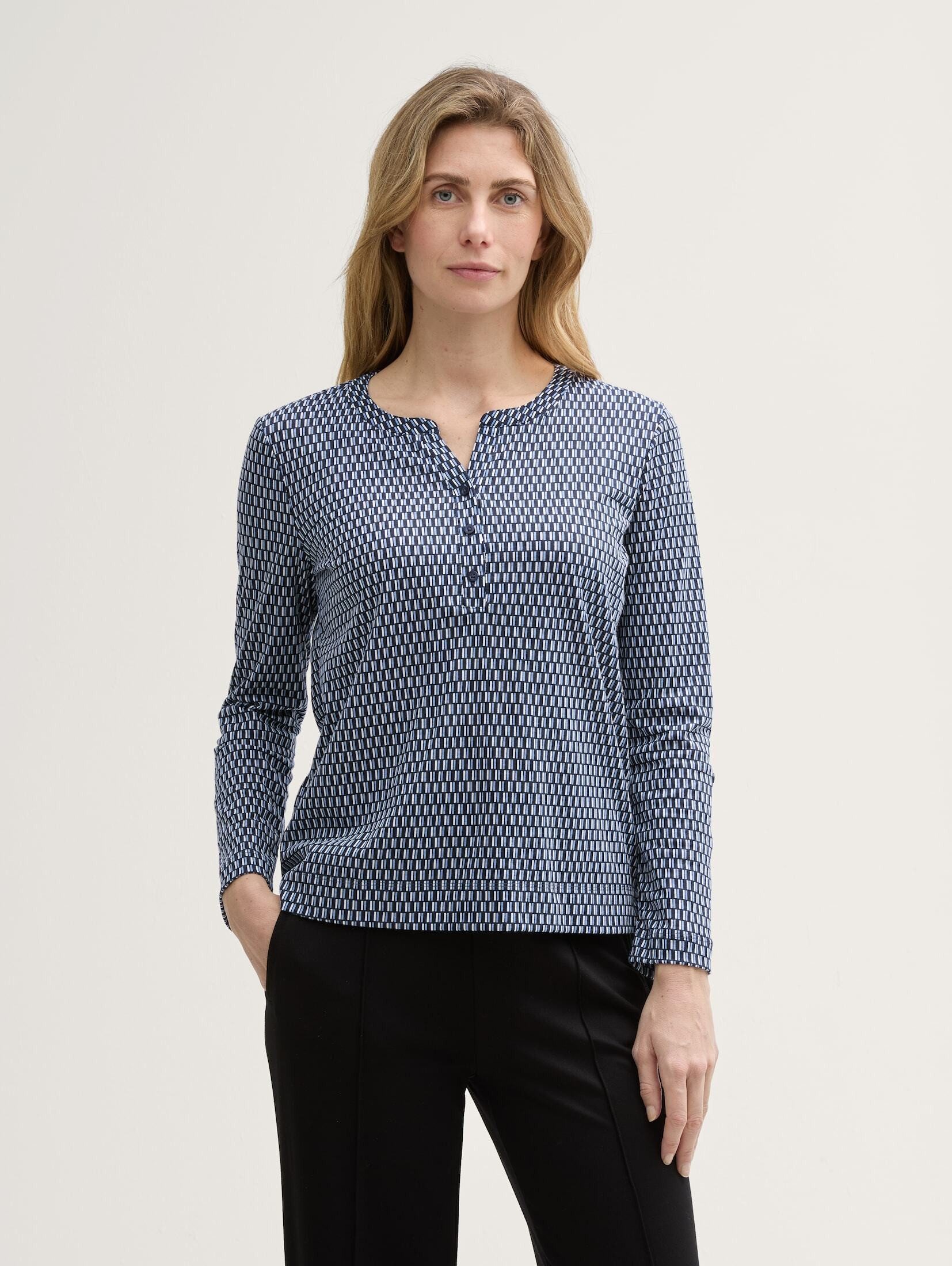 T-Shirt Henley Langarmshirt mit Muster