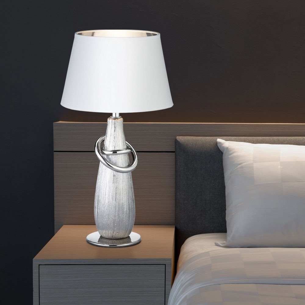 etc-shop LED Tischleuchte, Leuchtmittel inklusive, Warmweiß, Tischleuchte Nachttischlampe Schlafzimmerlampe LED silber Textil | Tischlampen