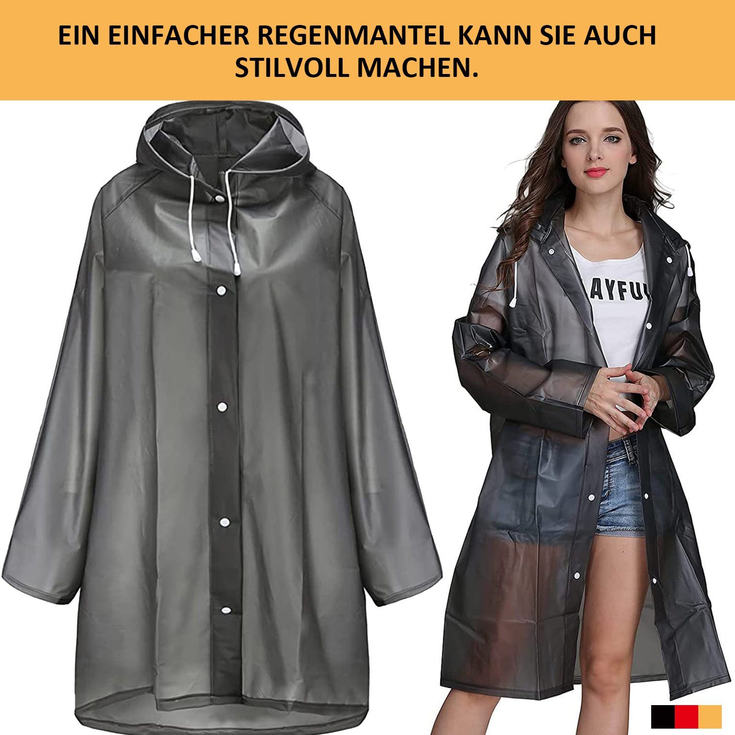 Transparent Regenmantel Festival MAGICSHE Damen Regenponcho Wasserdicht Regenjacke