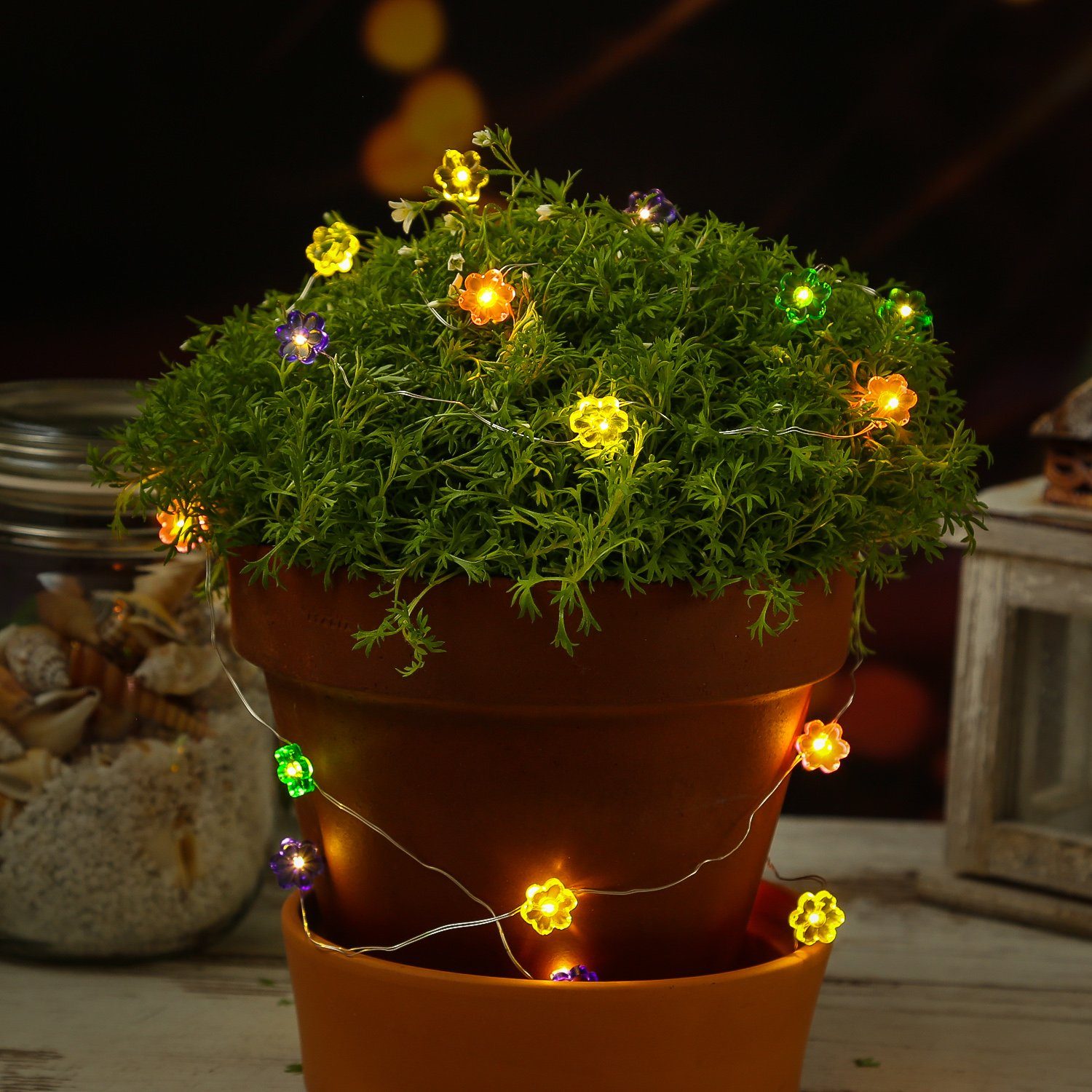 MARELIDA LED-Lichterkette LED Draht Lichterkette Blumen 20 LED 1,9m Batteriebetrieb bunt, 20-flammig