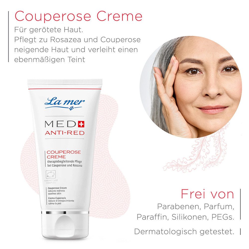 La mer Hautcreme Med+ Anti-Red Couperose Creme – rötungsreduzierende Pflege ohne Parfum Beruhigende Gesichtscreme bei Couperose & Rosacea, reduziert Rötungen sichtbar und sorgt für einen ebenmäßigen Teint