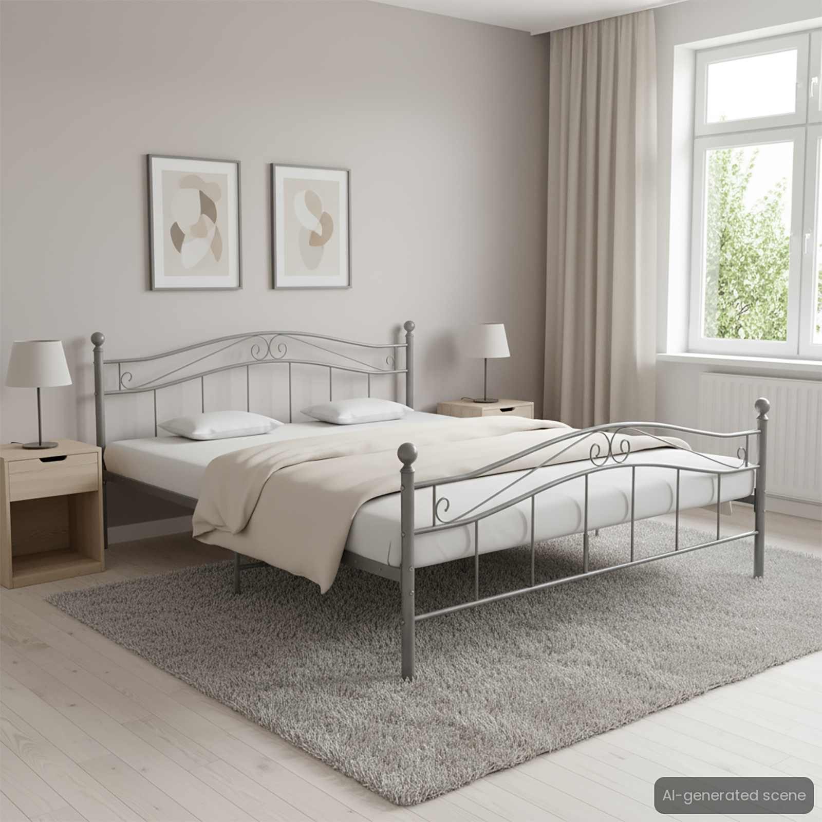 furnicato Bettgestell Doppelbett Metallbettgestell 209x167x92,5 cm Grau (1-tlg), Stabiles Schlafgestell mit robusten Latten für das Schlafzimmer