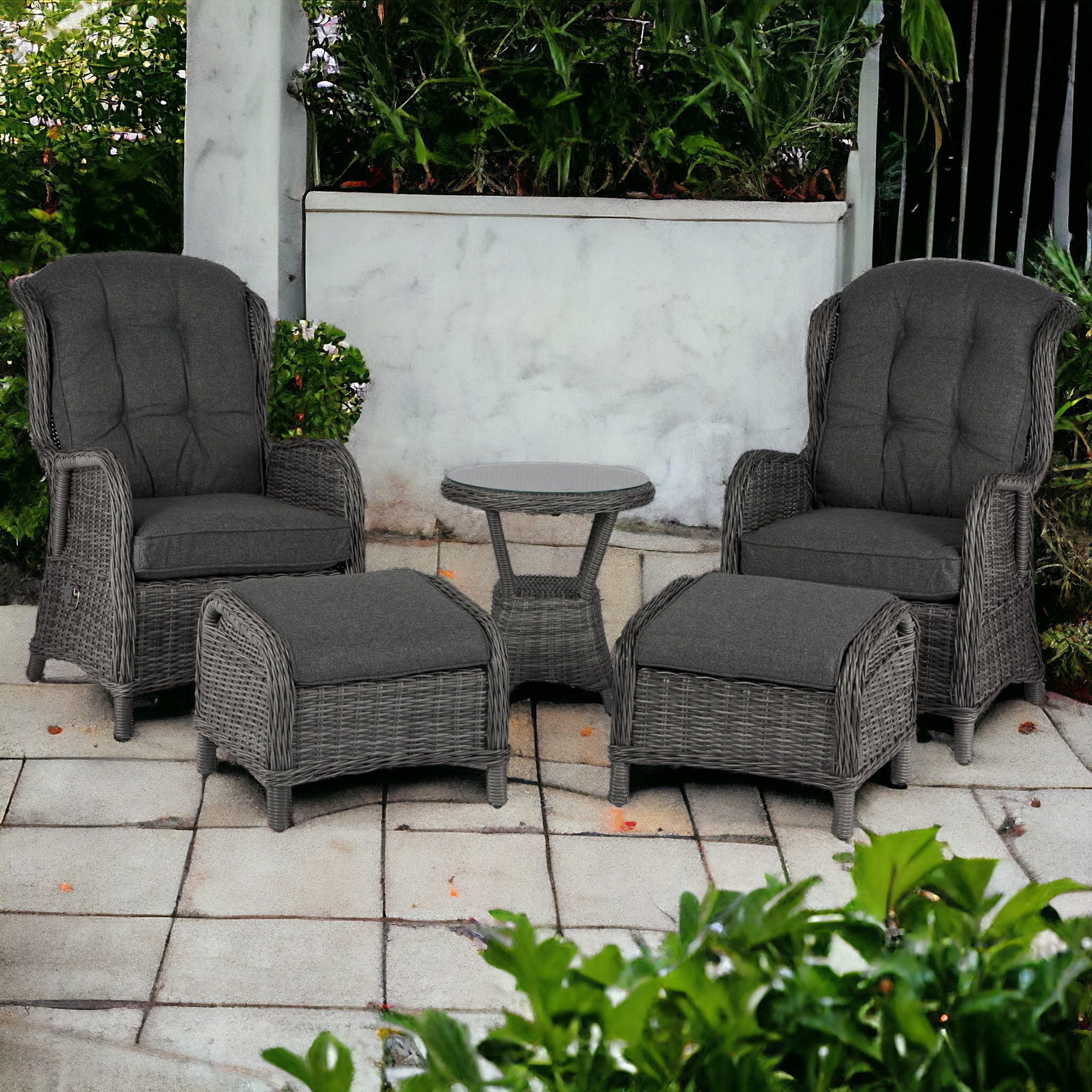 osoltus Garten-Essgruppe osoltus Sandy Stone Set Alu Korbsessel Ohrensessel Anthrazit