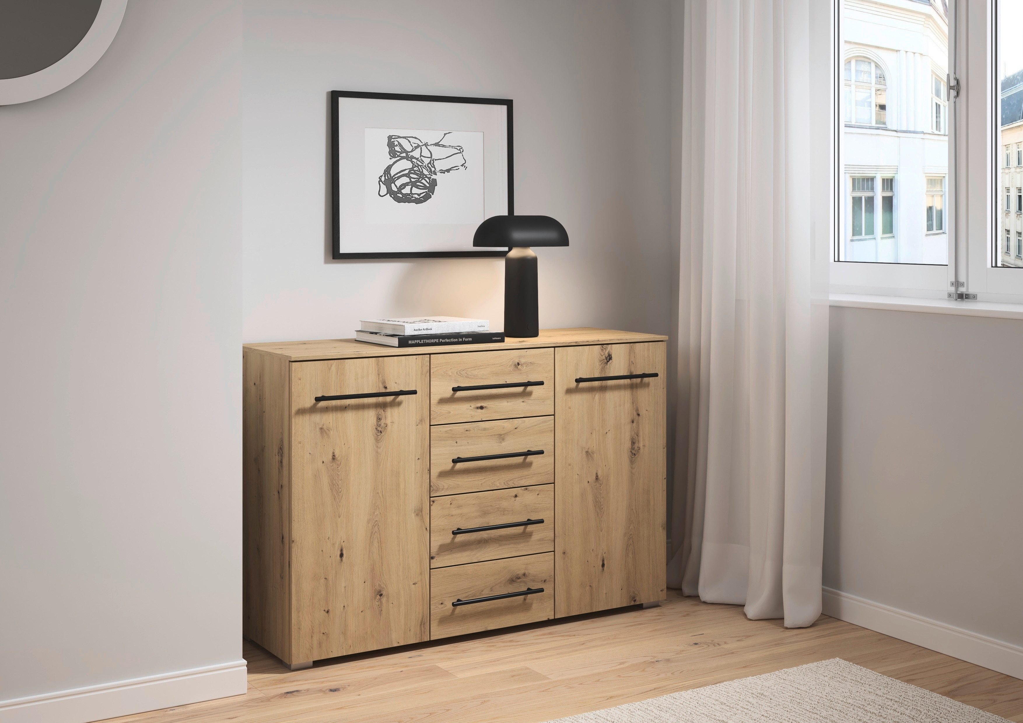 OTTO home Kombikommode Highboard Sideboard Schubladenkommode Kommode Schlafzimmer AVOLA (Breite 120 cm inkl. SOFT-CLOSE-FUNKTION mit Dekorfront), vier große Schubladen und 2 Türen, mit 4 Einlegeböden MADE IN GERMANY