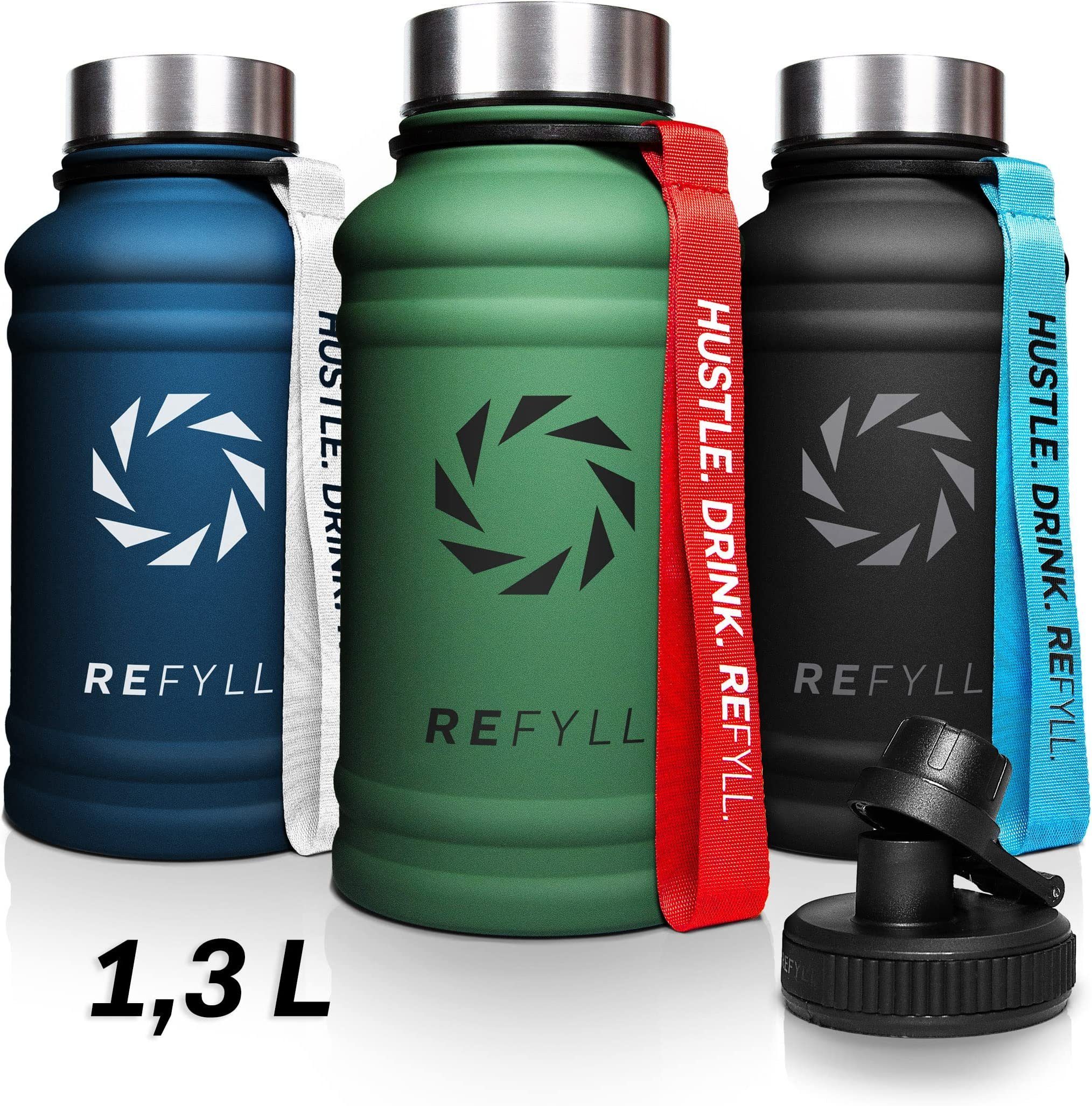 Hero REFYLL und Edelstahl auslaufsicher Water L Fitness Army Sport, 1,3L Trinkflasche Trinkflasche Jug 1,3 2,2L, Trinkflasche Auslaufsicher, für Green Gym, robust,