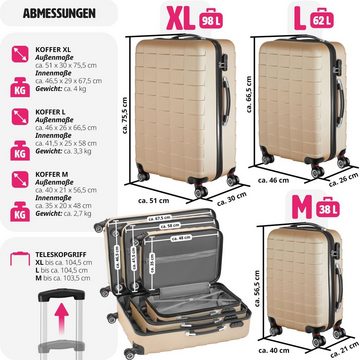 tectake Trolley Trolley Set 3-tlg. aus Hartschale, 4 Rollen, erweiterbar
