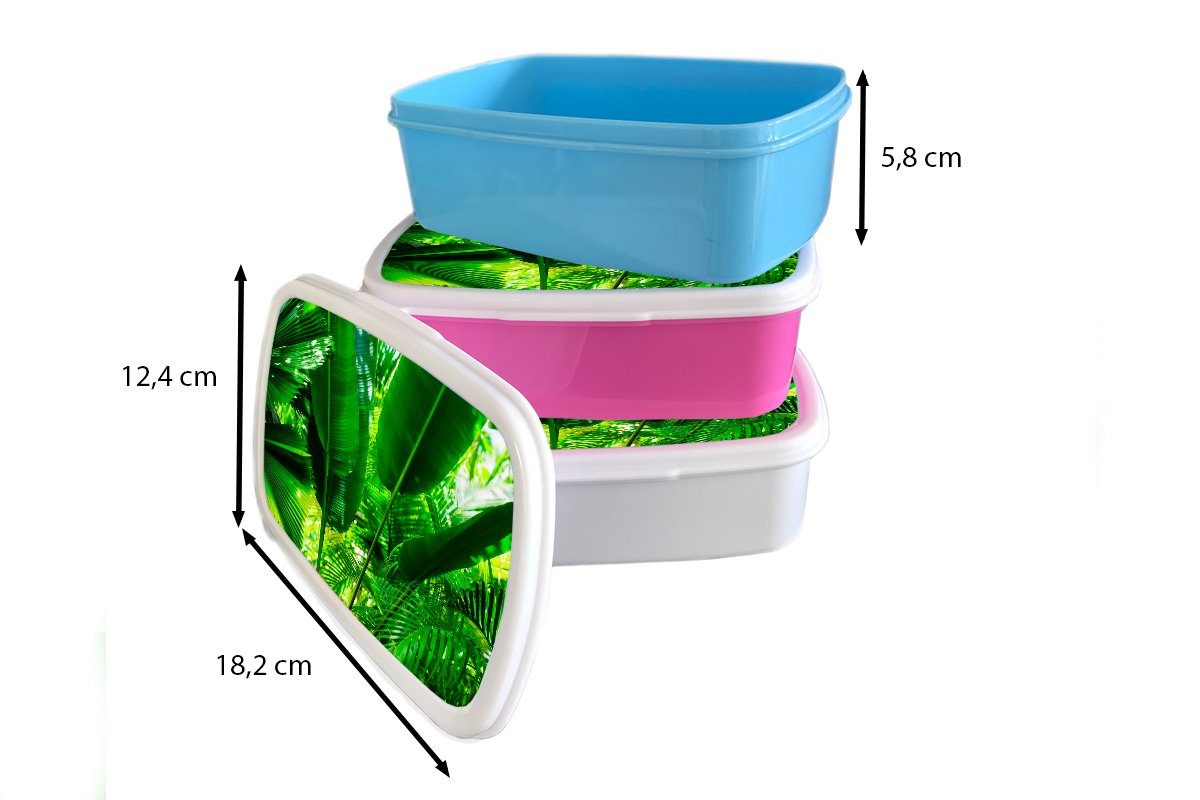 MuchoWow Lunchbox Tropische Blätter (2-tlg), Kinder, Kunststoff Erwachsene, Mädchen, im für rosa Kunststoff, Dschungel Snackbox, Brotdose Brotbox Fotodruck