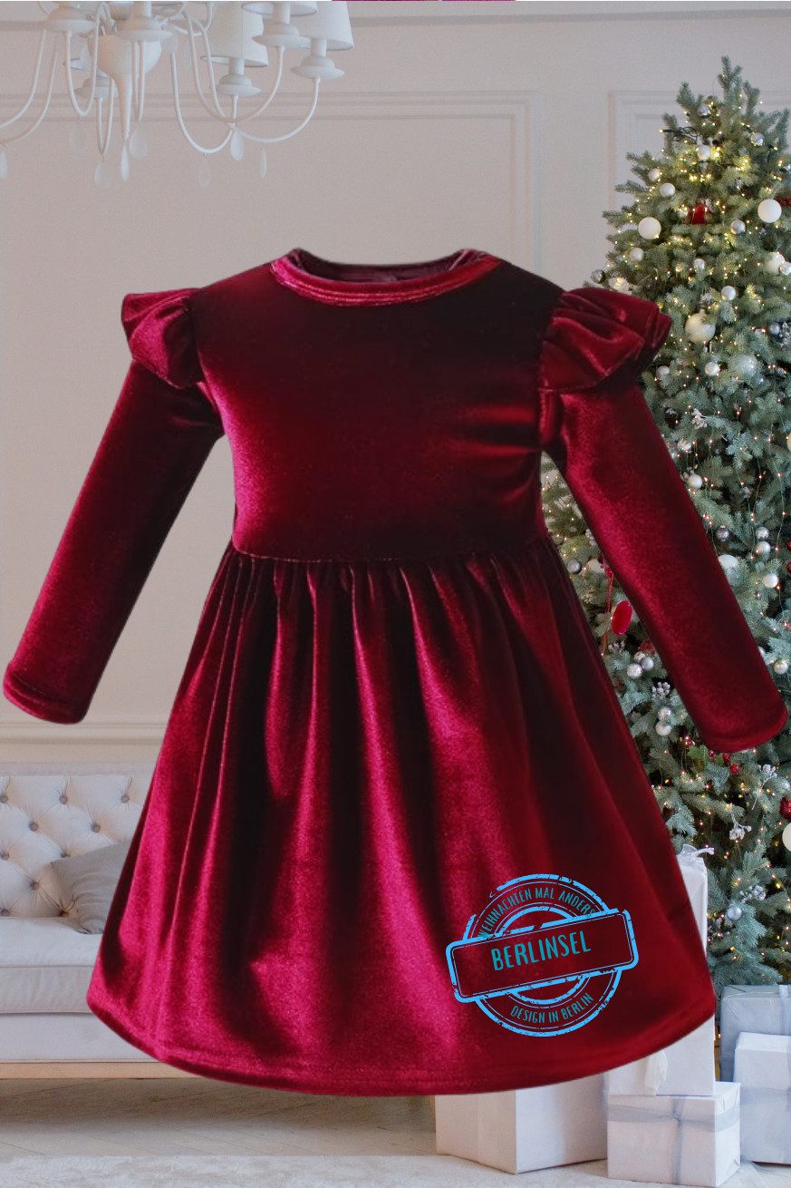 Berlinsel Samtkleid Mädchen Abendkleid Festtagskleid weinrot für festliche Anlässe oder tolle Fotoaufnahmen
