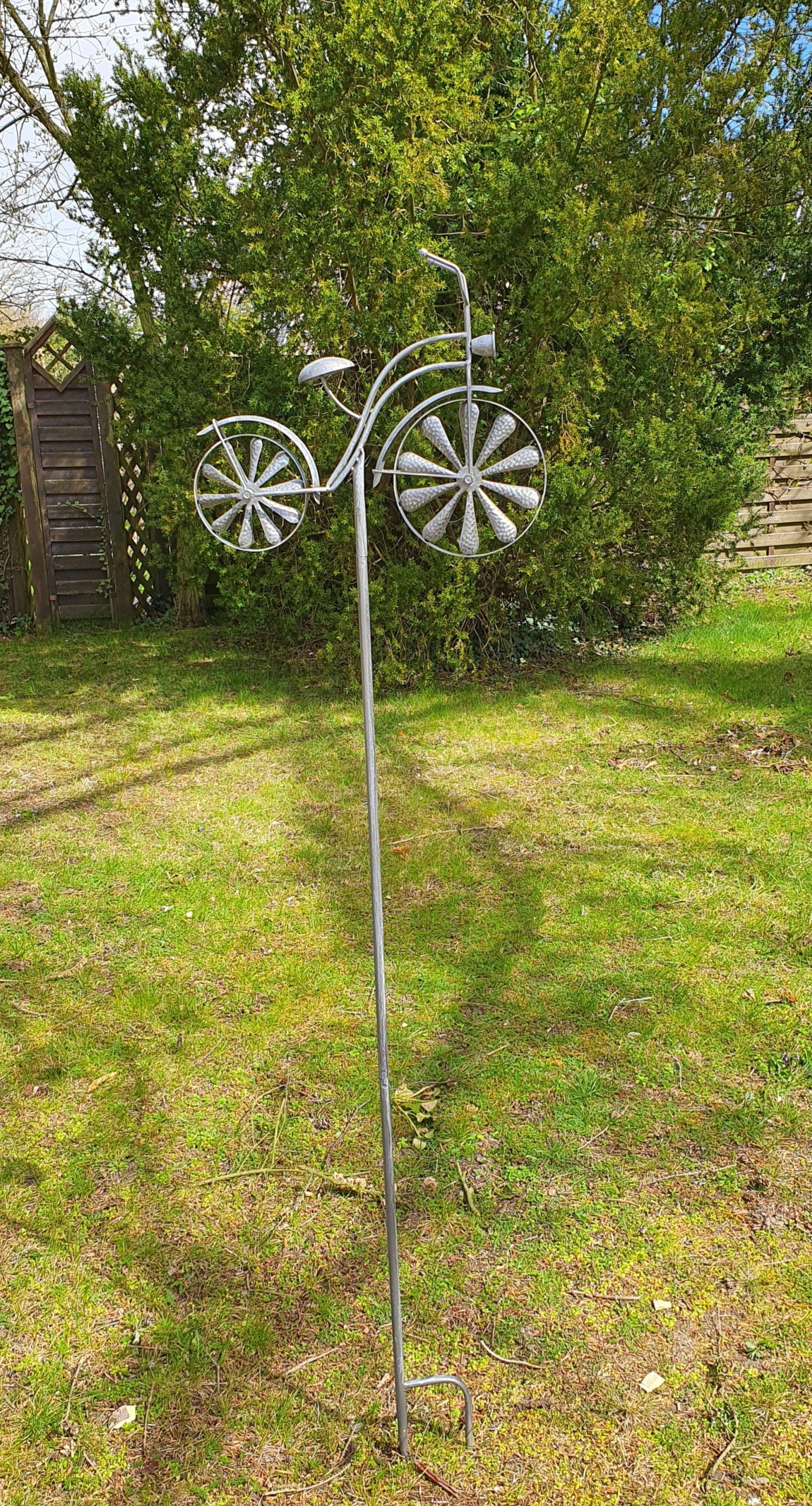 Metall Gartenstecker Gartenstab Windrad Fahrrad 160 silber cm Gartenstecker Gartendeko sesua