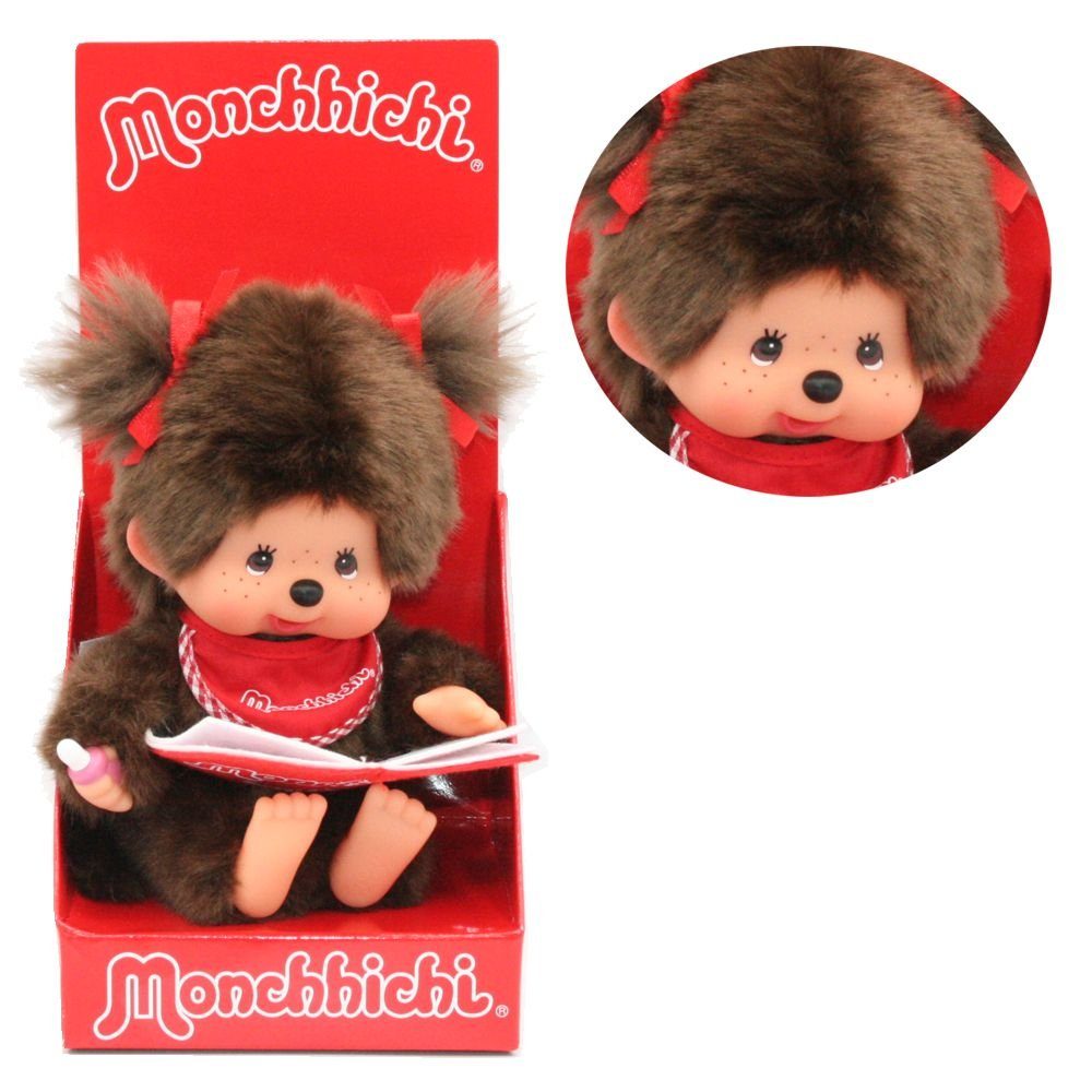Monchhichi Plüschfigur Mädchen mit Buch 20 cm Monchhichi Puppe Original rot günstig online kaufen