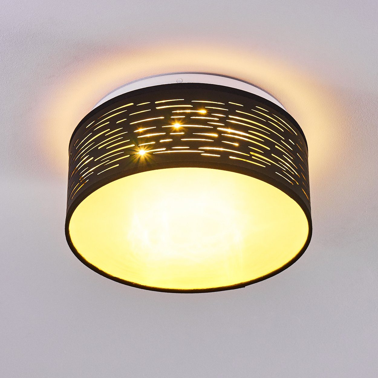 Ø26cm, aus 400 einstellbar Lumen, in Deckenleuchte runde Deckenlampe Lichtschalter über hofstein Kelvin, Watt, den 12 - Metall/Kunststoff 5500 CCT »Vigone« Schwarz/Gold/Weiß, 3000