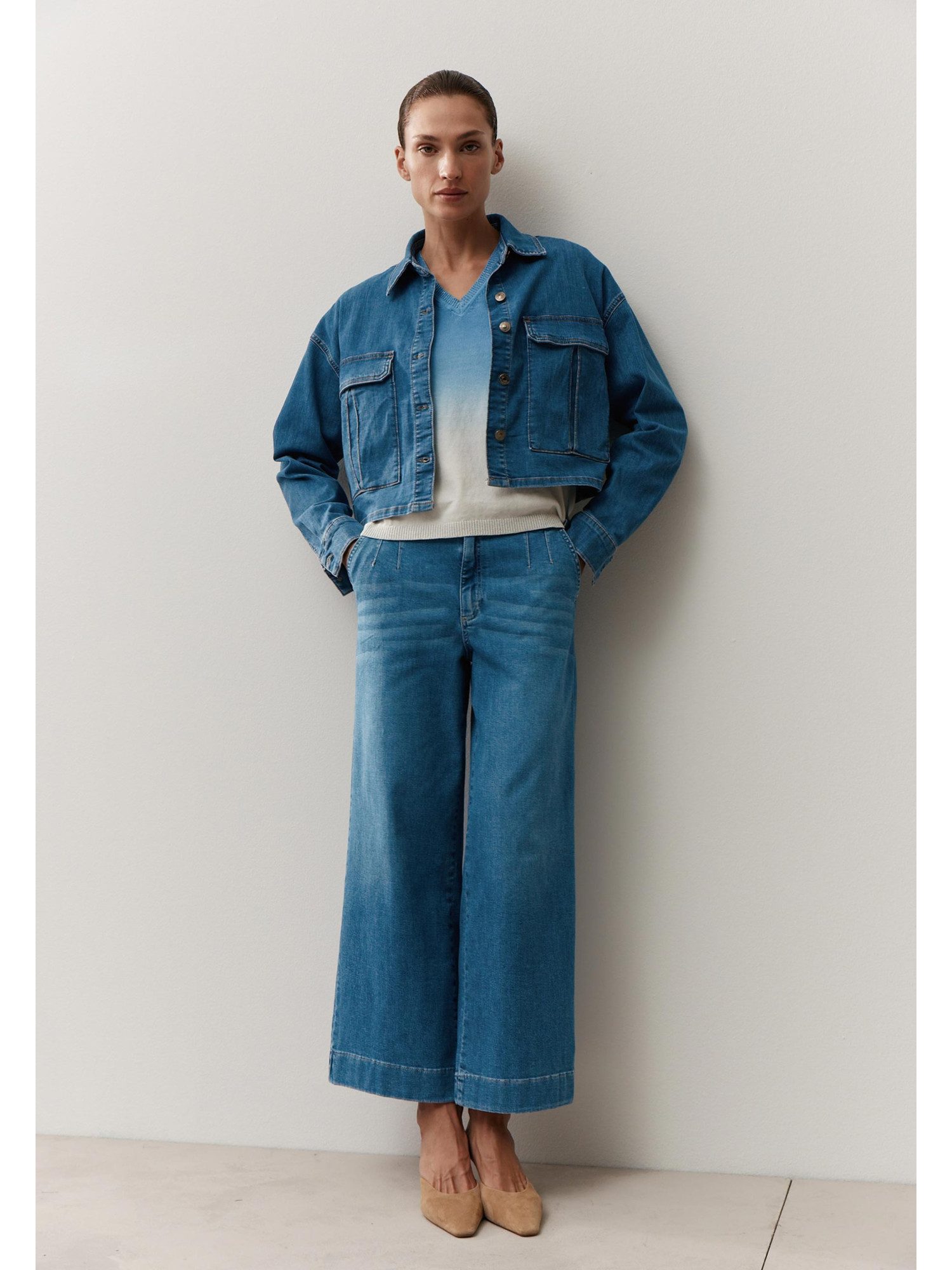 MORE&MORE Strickpullover leichter, trendy V-Neck Pullover