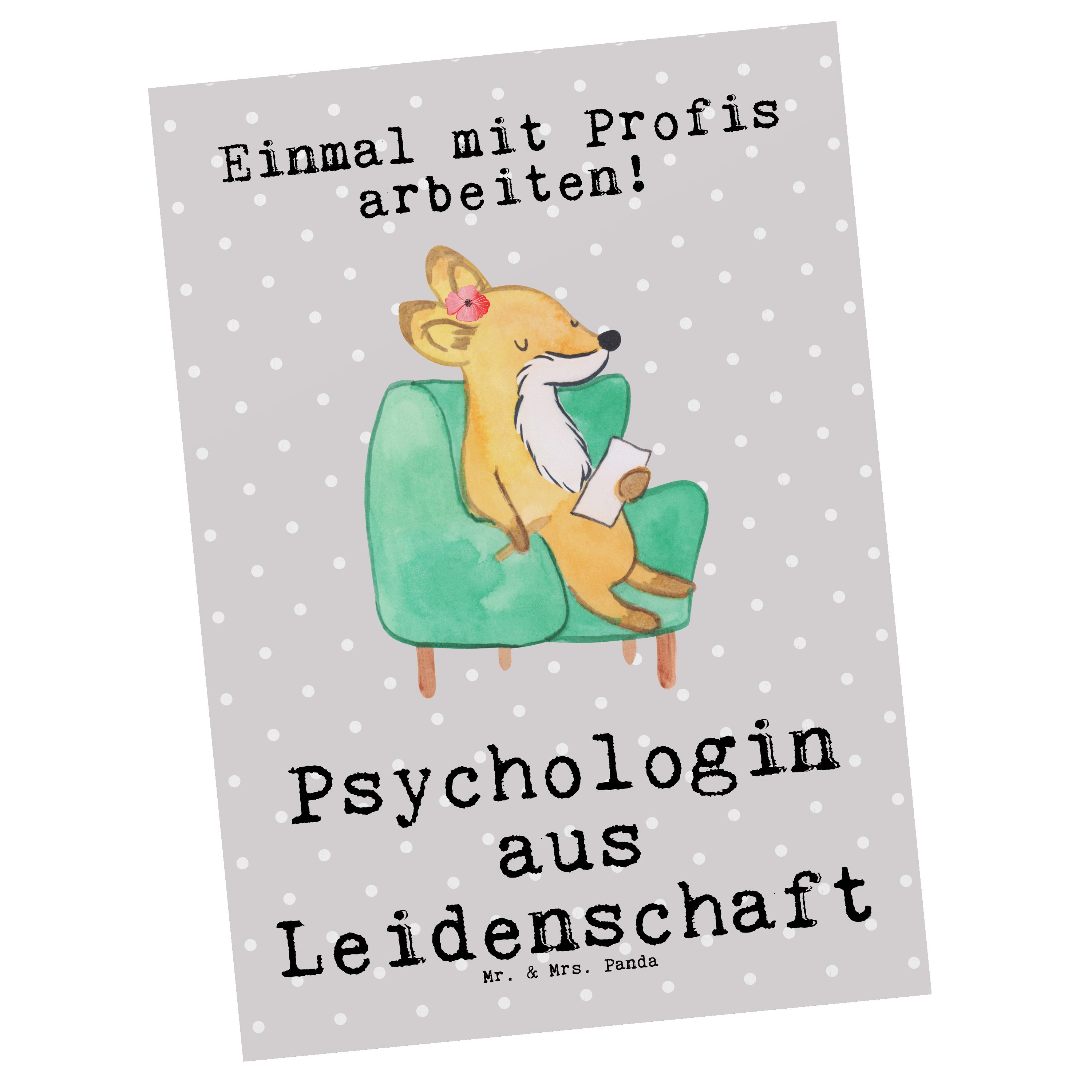 Mr. & Mrs. Panda Postkarte Psychologin aus Leidenschaft - Grau Pastell - Geschenk, Ausbildung, E