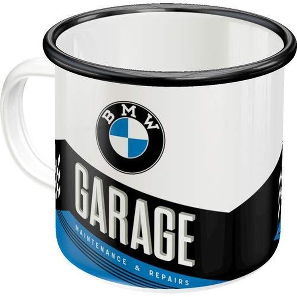 BMW Tasse BMW Garage Emaille Kaffee Becher Kaffeetasse Kaffeepott Groß, 1-tlg.