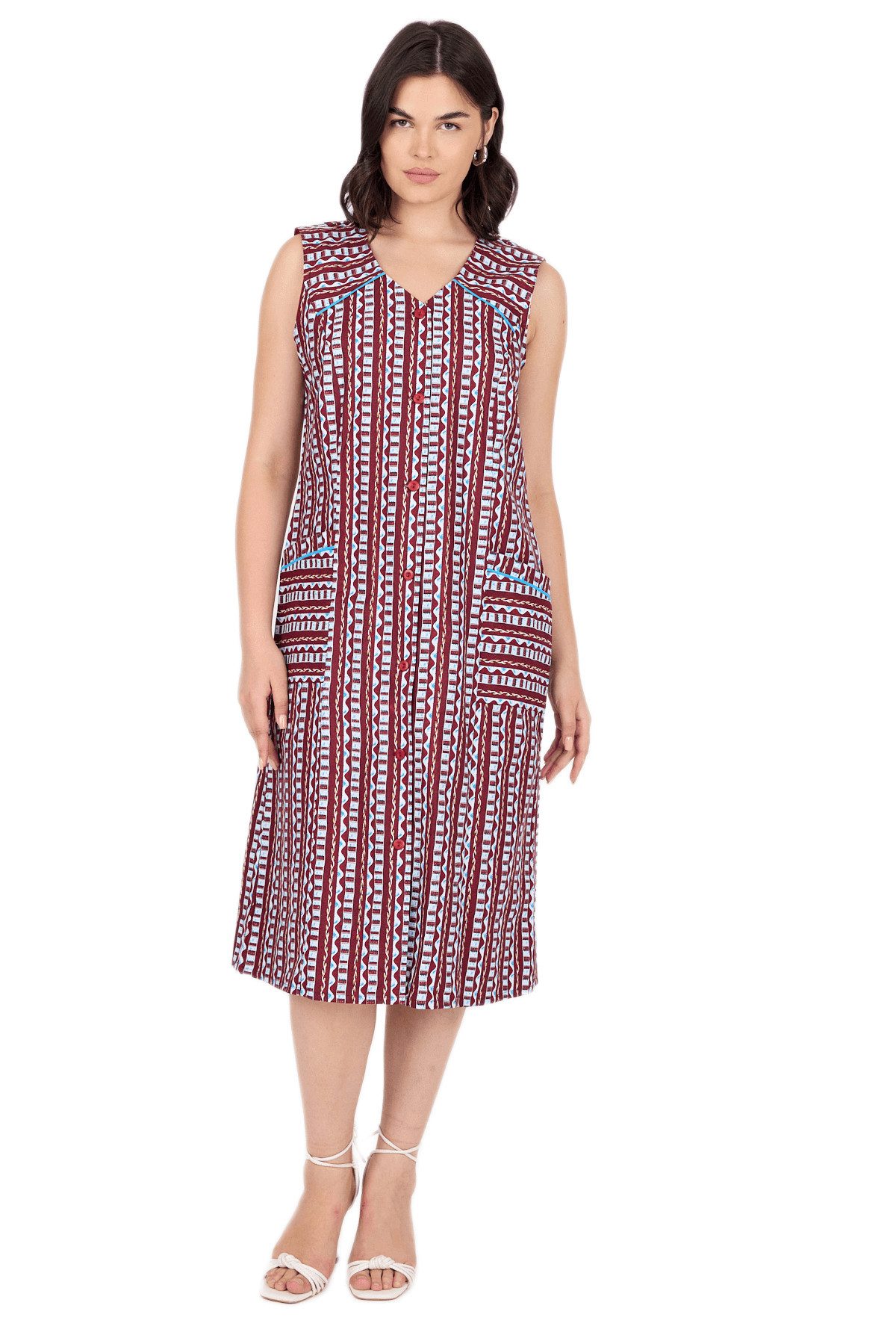 Phistan Tunikakleid Kittel mit Knöpfen – Blumenmuster