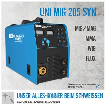 Güde Inverterschweißgerät Universalschweissgerät »Uni-Mig 205 SYN«, 20 - 200 A, Komplett-Set, 13-tlg.