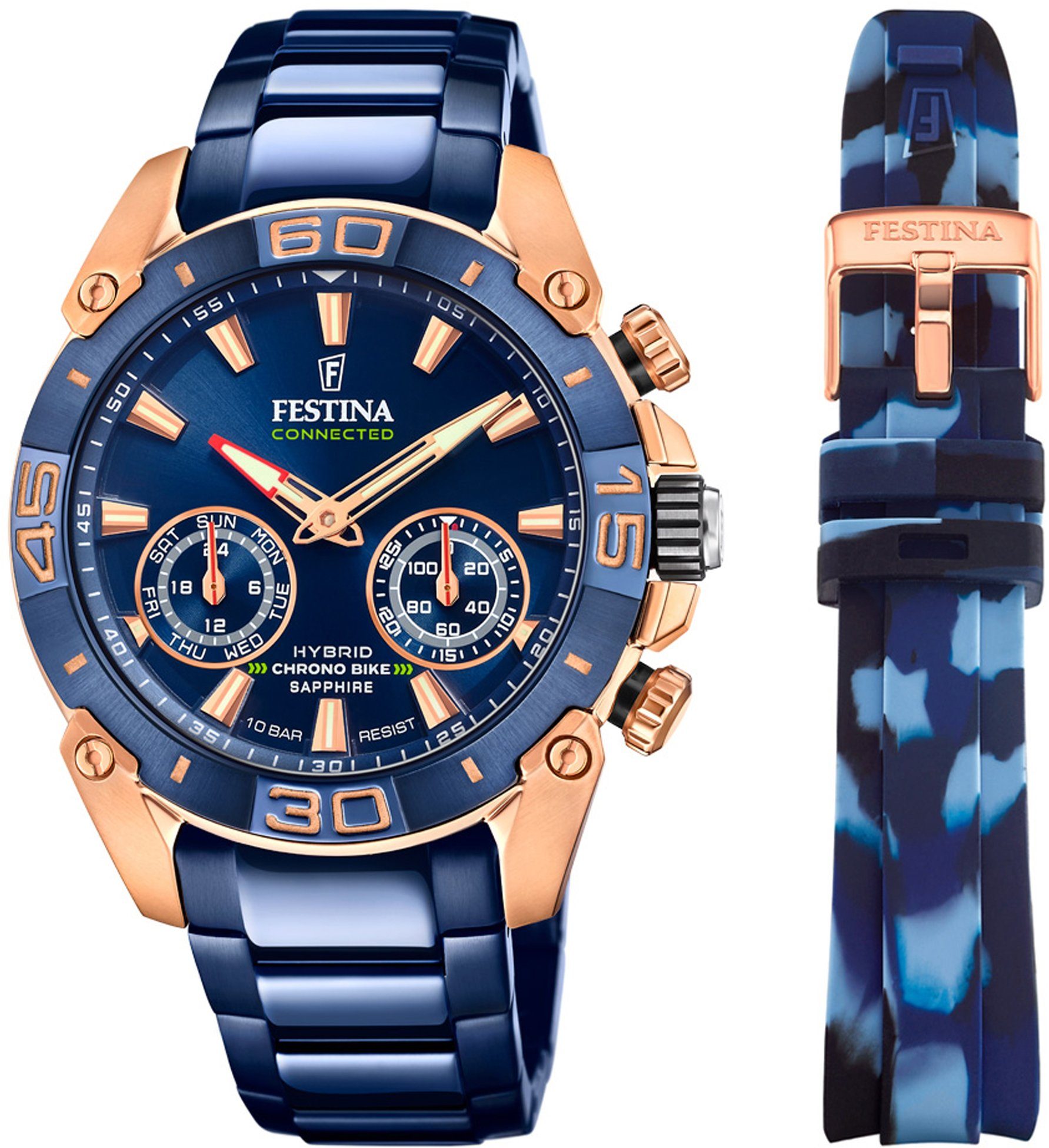 Festina Chronograph Chrono Bike 2021 - Special Edition Connected, F20549/1, (Set, 2-tlg., mit Wechselband), ideal auch als Geschenk