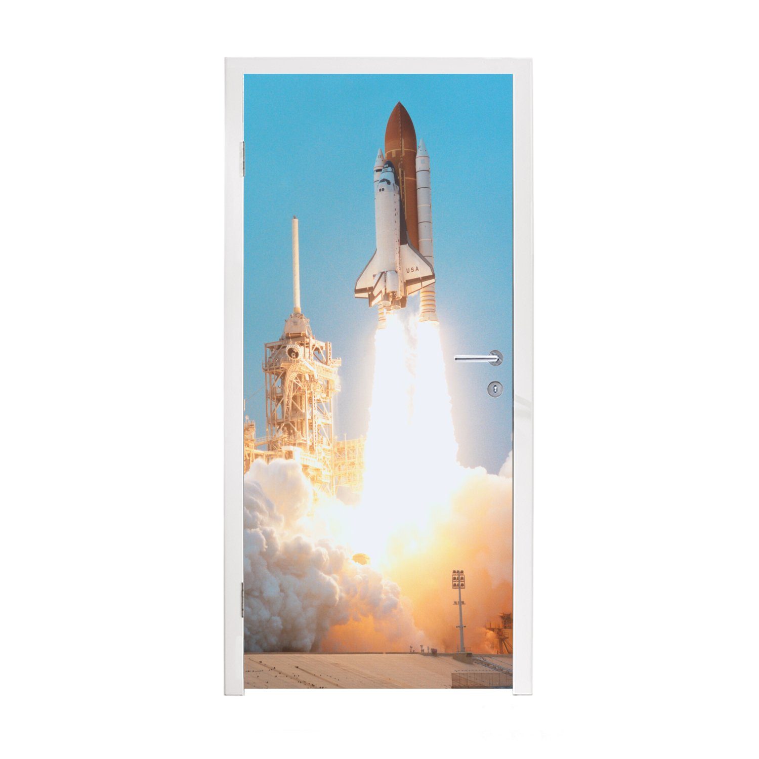 MuchoWow Türtapete Space Shuttle auf dem Weg ins Unbekannte, Matt, bedruckt, (1 St), Fototapete für Tür, Türaufkleber, 75x205 cm