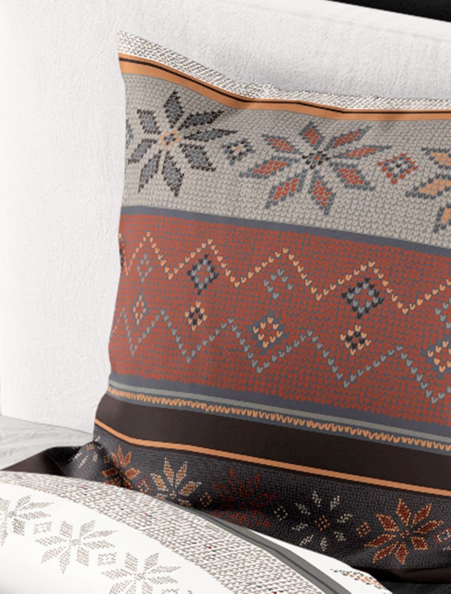 JACK Bettwäsche 135x200cm Strickmuster Braun Gelb Offwhite, Biber, 2 teilig günstig online kaufen