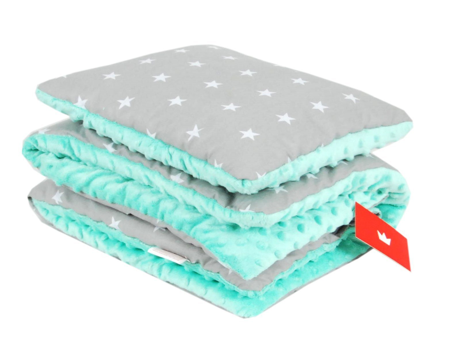 Kinderdecke BABYLUX Babydecke MINKY 2Set Kuscheldecke Decke 75 x 60cm Kinderwagen, BabyLux, MP91 - Minze + Sterne Grau