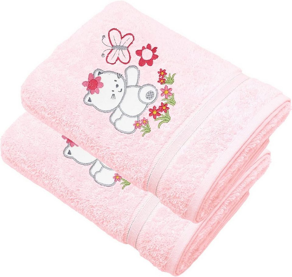 Lashuma Neugeborenen-Geschenkset (Set, 2-tlg) Mädchen Kinderhandtücher rosa  50x90 cm bestickt