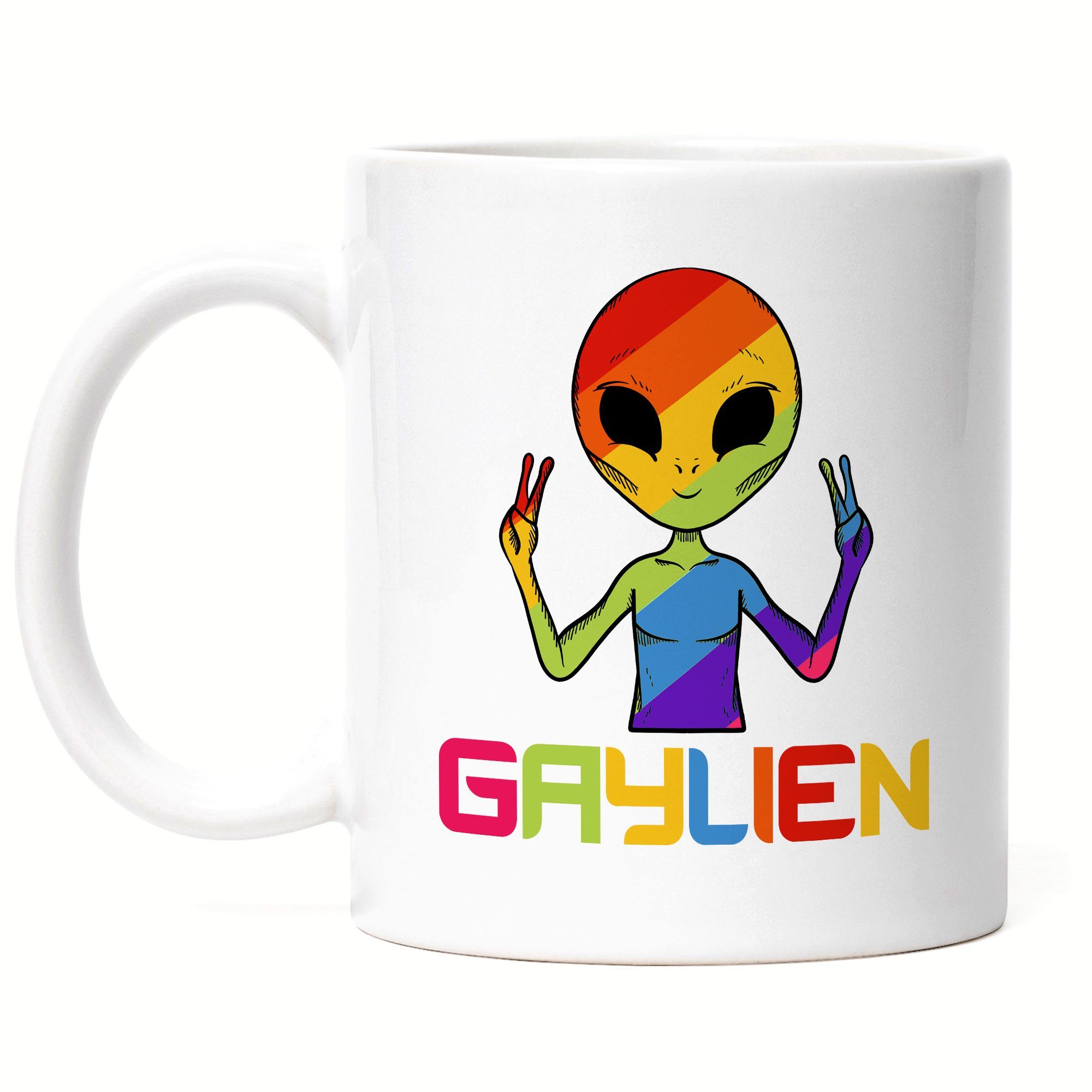 Hey!Print Tasse Gaylien Tasse LGBT Gay LGBTQ Pride Queer Homosexuell CSD Pride Week Geschenk Weiß