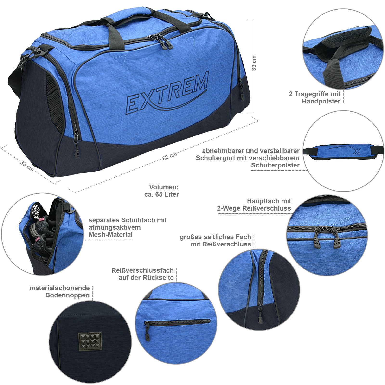 BAG STREET INTERNATIONAL Reisetasche Große Leichte Sporttasche, faltbar, 65 Liter, mit Schuhfach