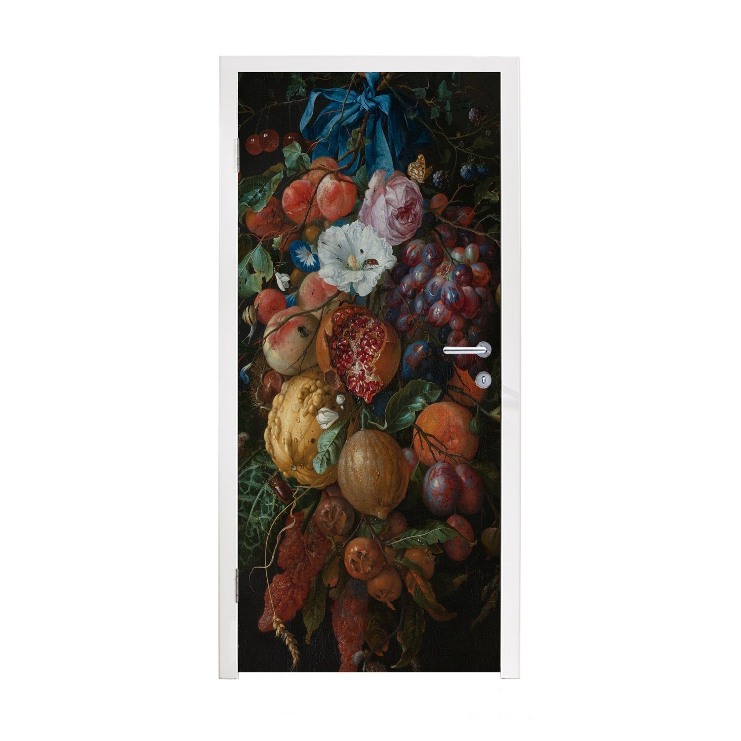 de Matt, Türaufkleber, bedruckt, von St), und 75x205 Türtapete Tür, Fototapete Davidsz. Heem, Gemälde MuchoWow Jan (1 cm - Blumen Früchte für