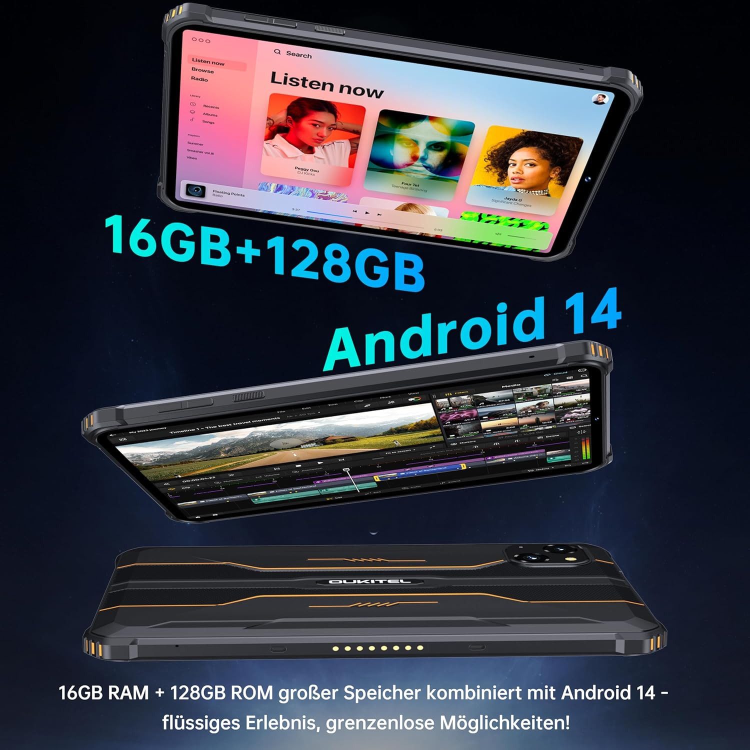 Zevelora Wasserdicht 5150 mAh 16 GB RAM Tablet (8", 128 GB, Android 14, 4G LTE, Robustes Outdoor-Gerät mit hoher Leistung und langer Akkulaufzeit)