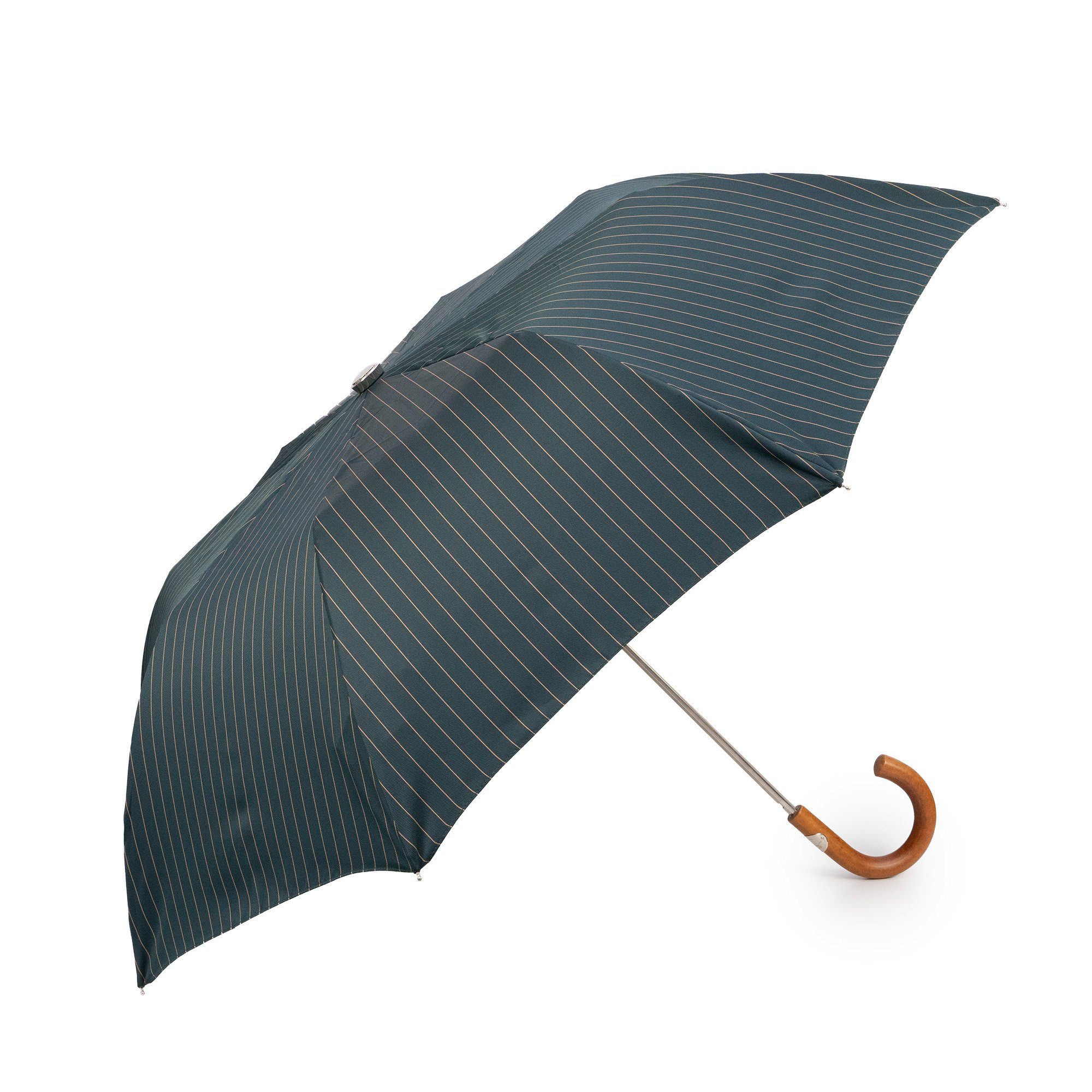 Francesco Maglia Taschenregenschirm, Luxus-Regenschirm, gestreift, Holzgriff, Handmade in Italy Grün