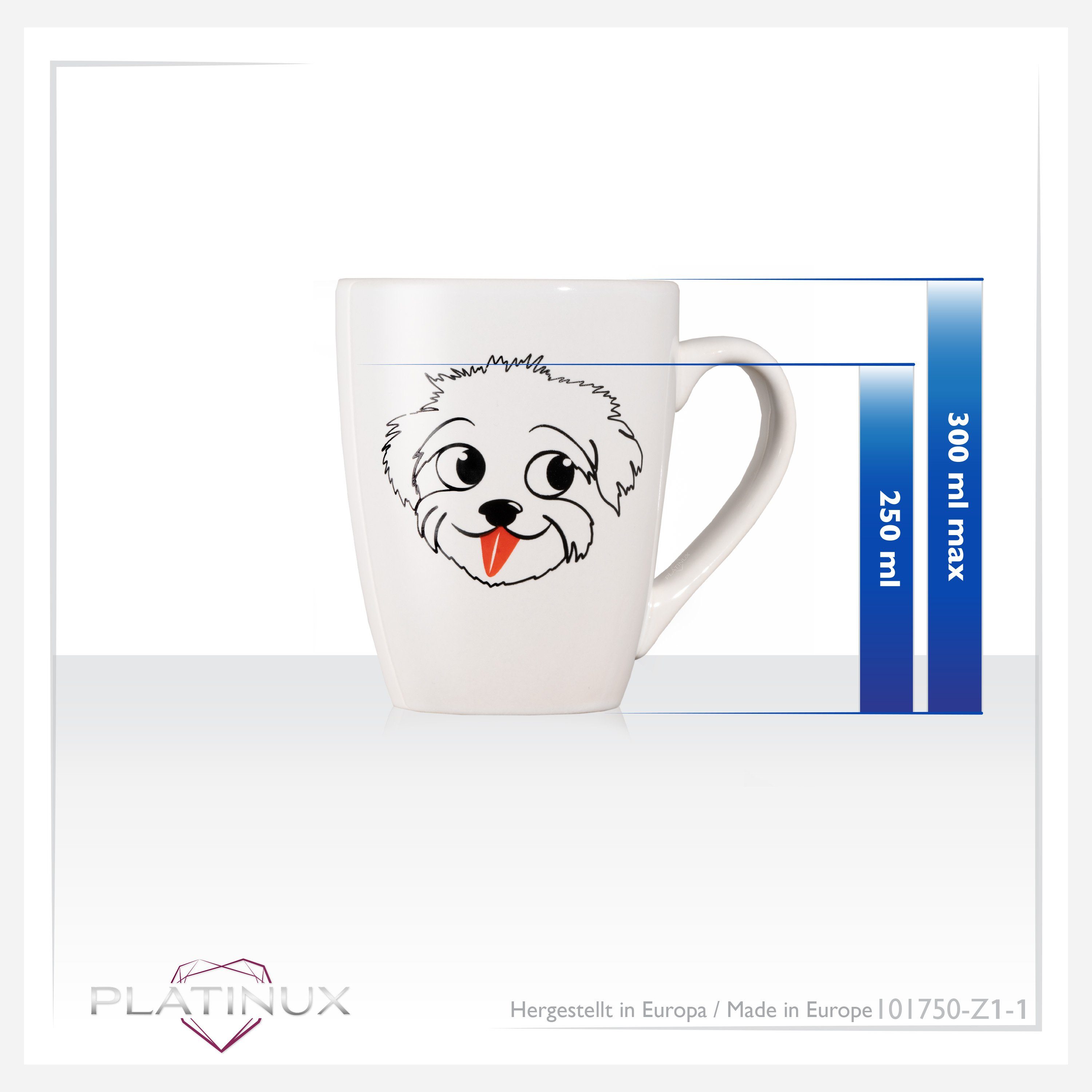Keramik, 250ml Keramik PLATINUX "Einstein", Tasse Tasse mit Kaffeebecher Teetasse Teebecher Griff aus Hunde Motiv mit Kaffeetasse